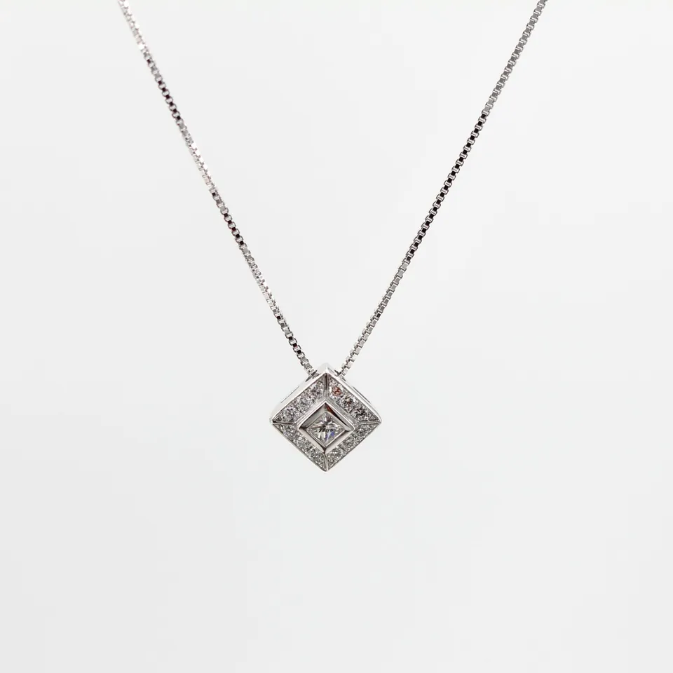 Anna Gioielli Classici Pendente Square Oro Bianco Diamante Princess