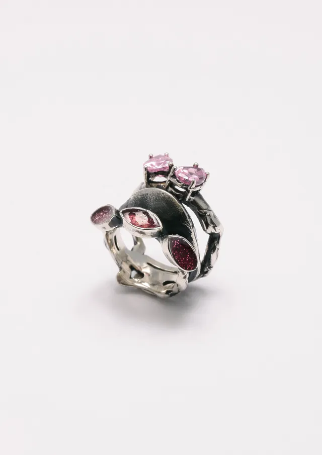 Voodoo Jewels Bold Shapes Kesia anello argento brunito M
