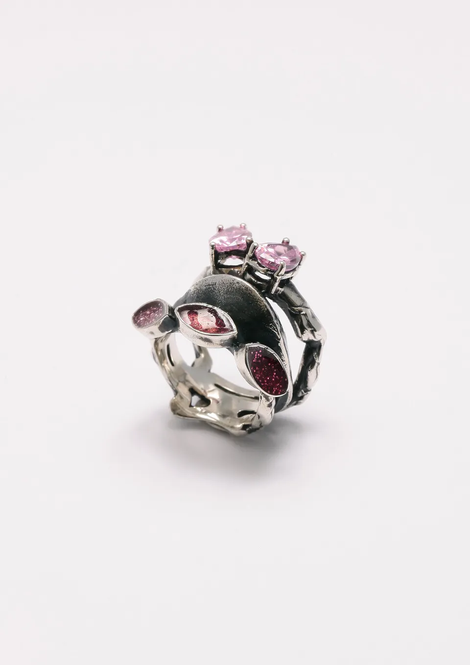 Voodoo Jewels Bold Shapes Kesia anello argento brunito M