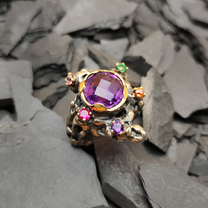 Anna Gioielli Marte Ametista anello oro argento 4,22 ct pavé