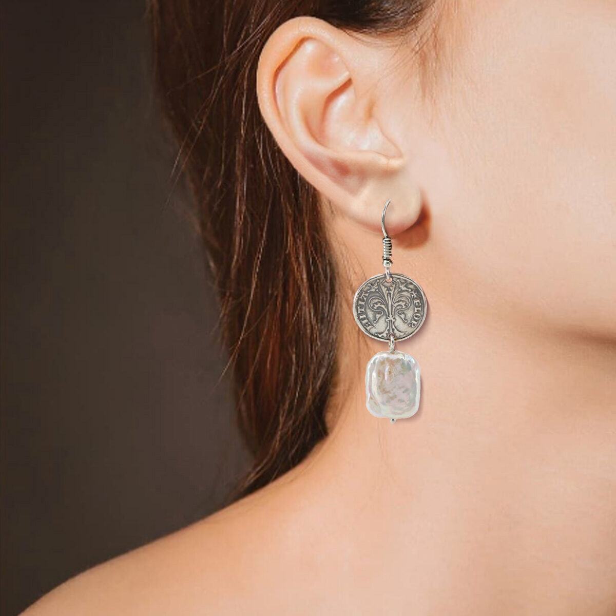 Anna Gioielli Fiorino orecchini argento moneta perla 55 mm
