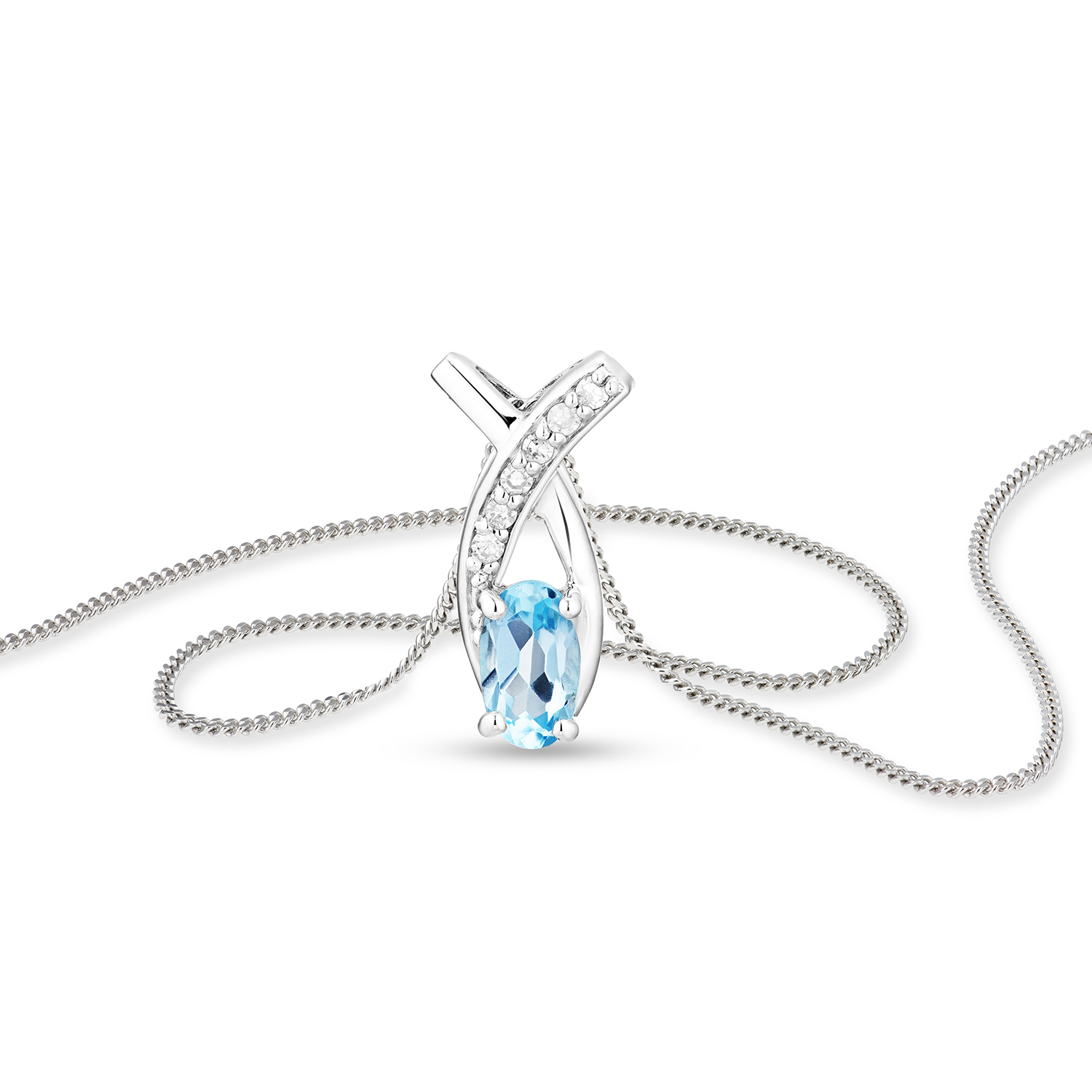 Miore Collana Oro Bianco 9kt Topazio Blu