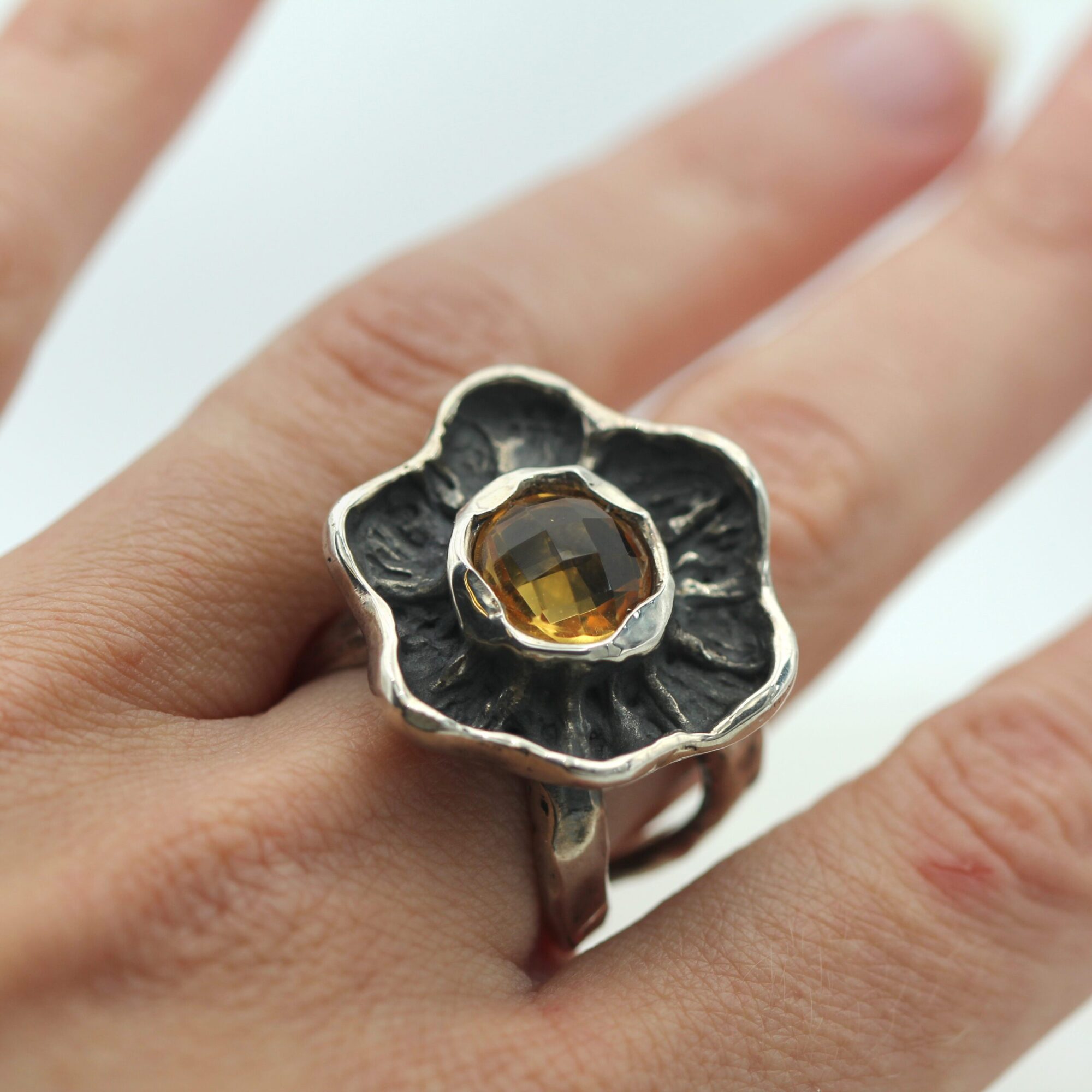 Anna Gioielli Winter Flower anello argento quarzo citrino