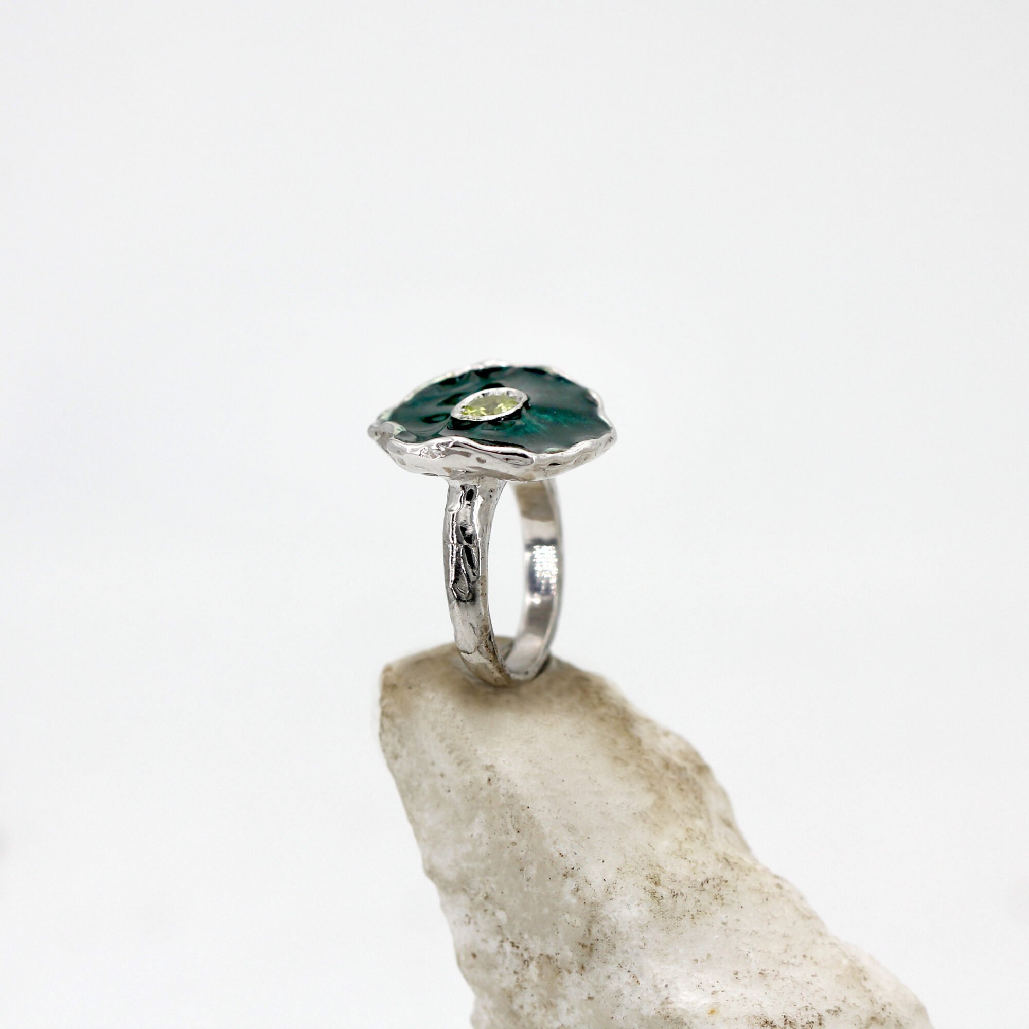 Anna Gioielli Winter Flower anello argento peridoto smalto verde