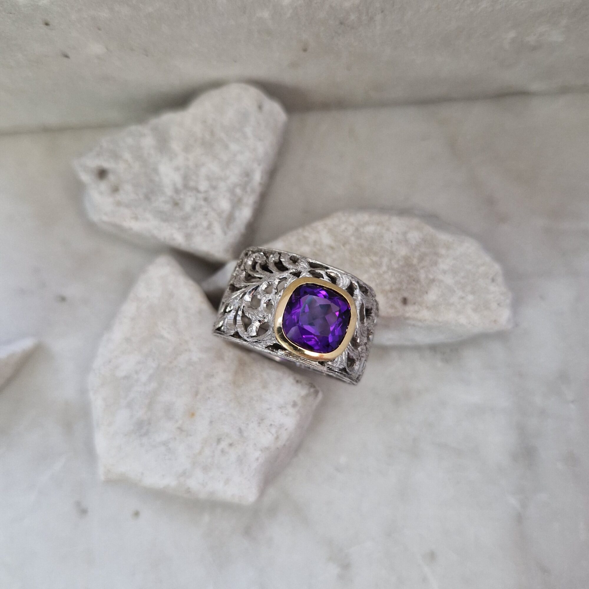 Anna Gioielli Jolly Jewels Ametista anello oro argento asimmetrico