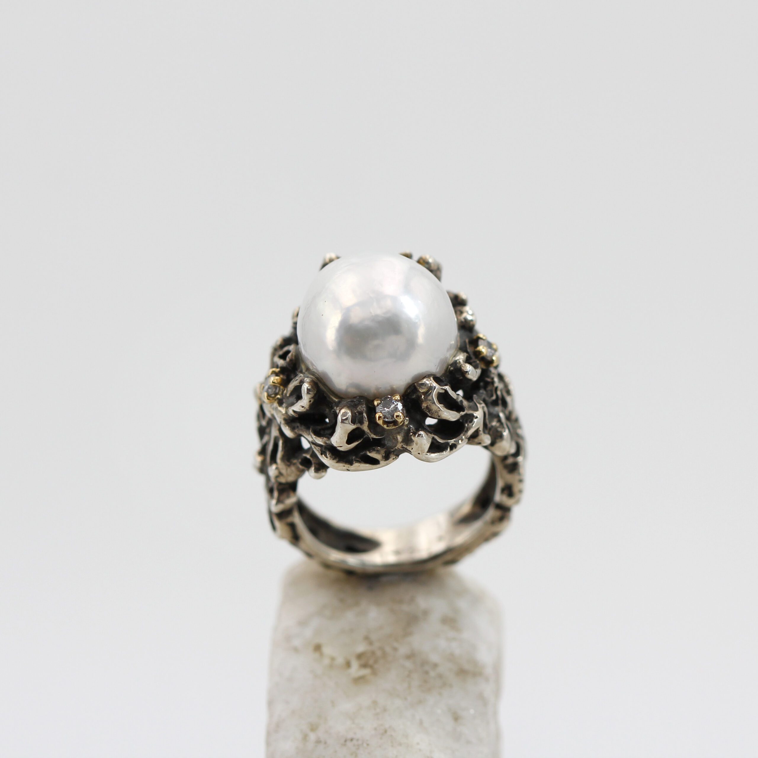 Jolly Jewels anello argento oro perla diamanti 0.06ct