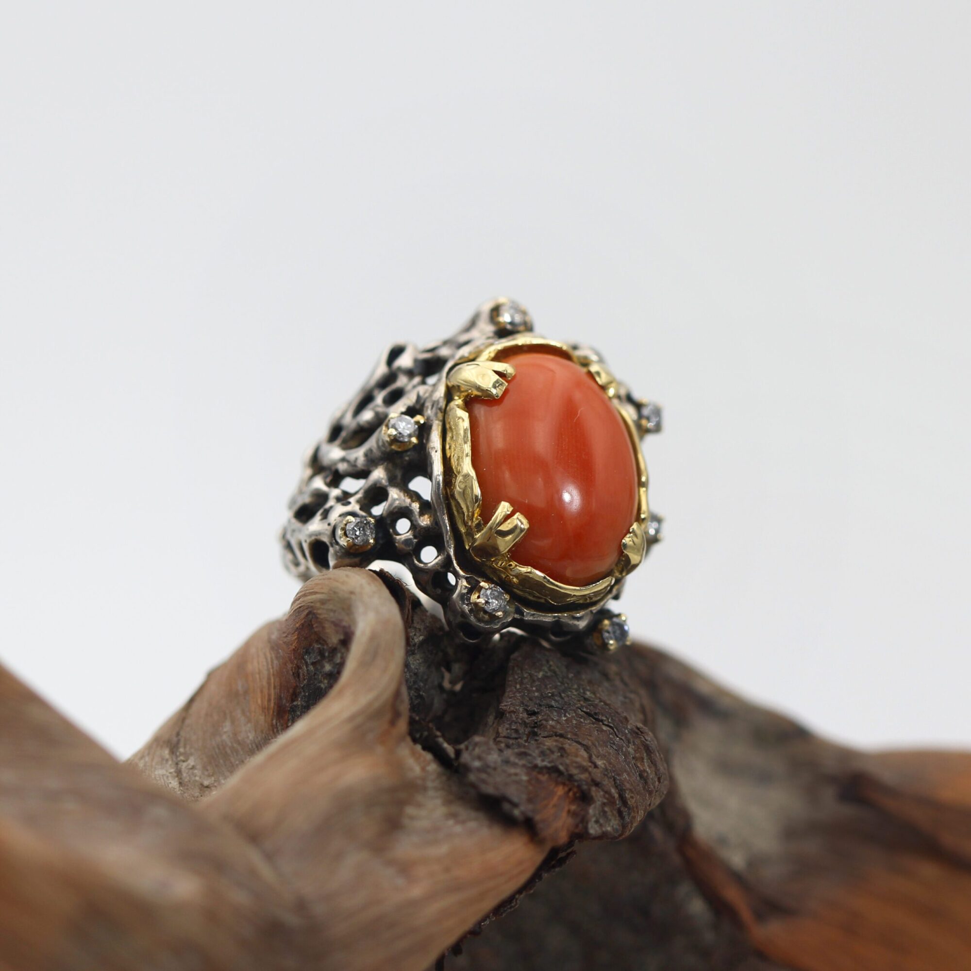 Anna Gioielli Marte Anello Argento Corallo Diamanti Grigi