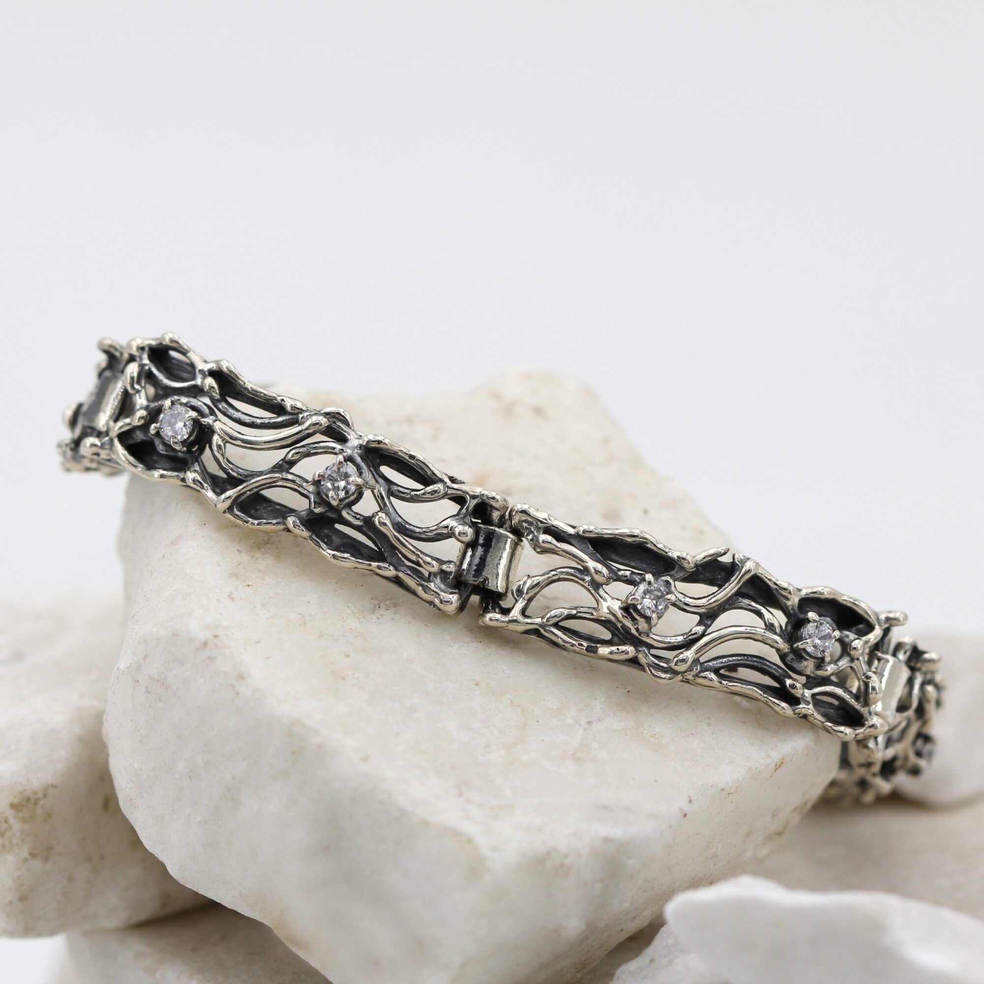 Anna Gioielli Bracciale Argento Semirigido Zirconia Intrecciato 18 cm