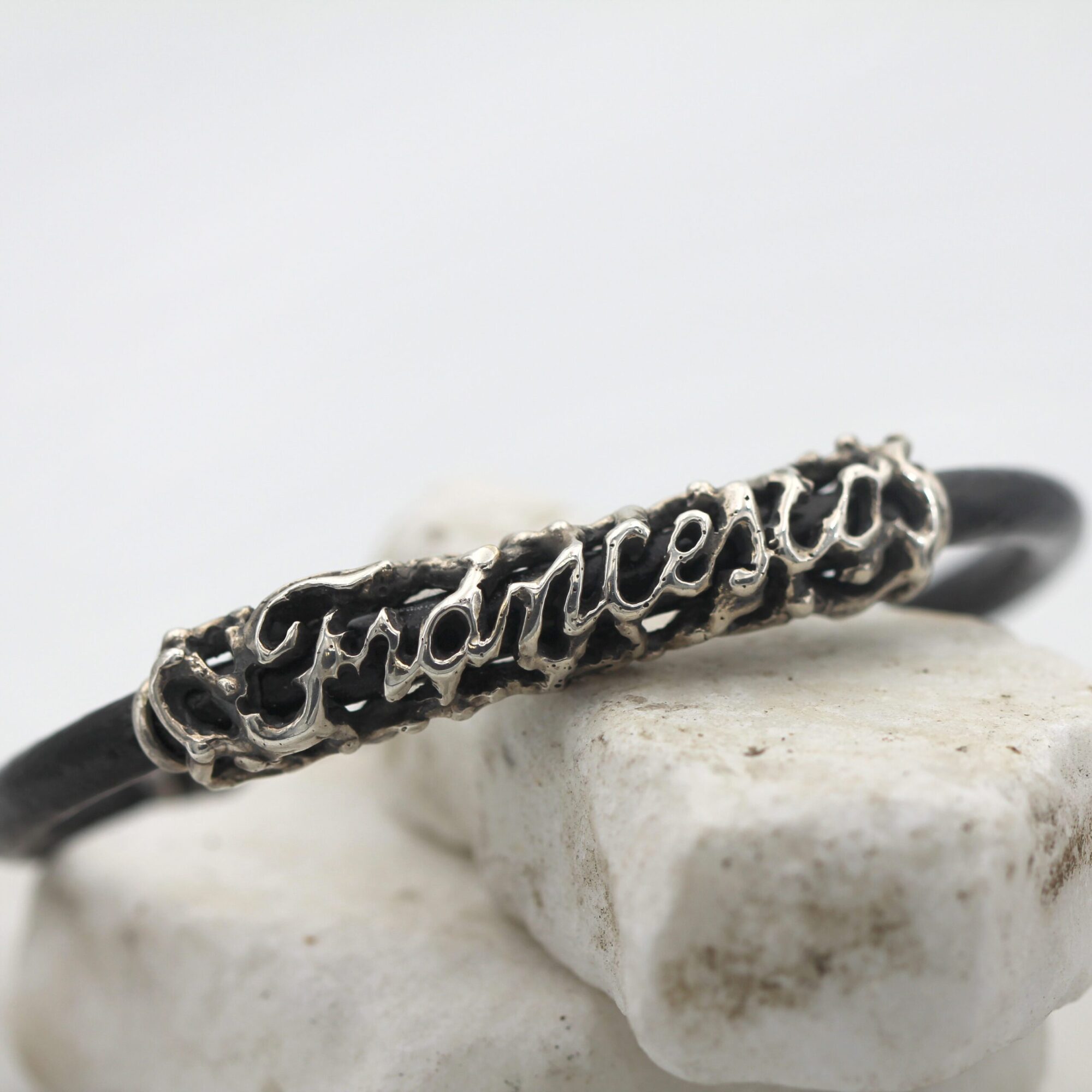 Anna Gioielli Braccialetti Bracciale Nome Argento Cuoio Nero