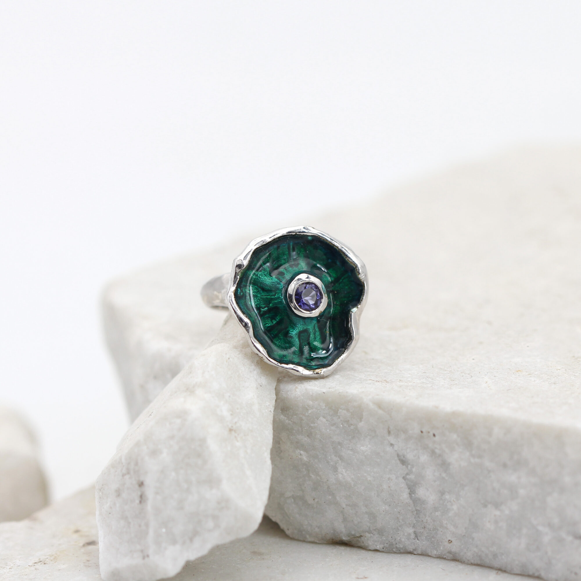 Anna Gioielli Winter Flower Anello Argento Iolite Verde