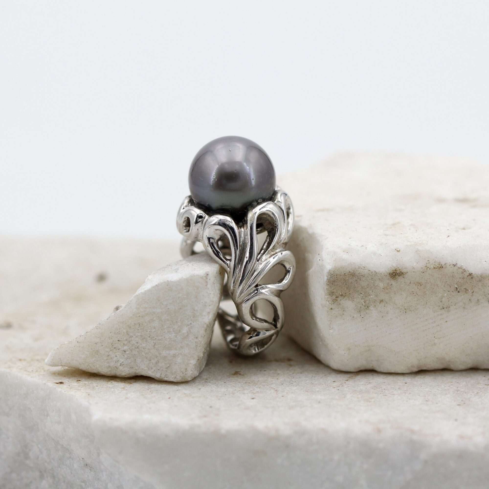 Anna Gioielli Anelli Anello Argento Perla Grigia Tahiti 12,8 mm