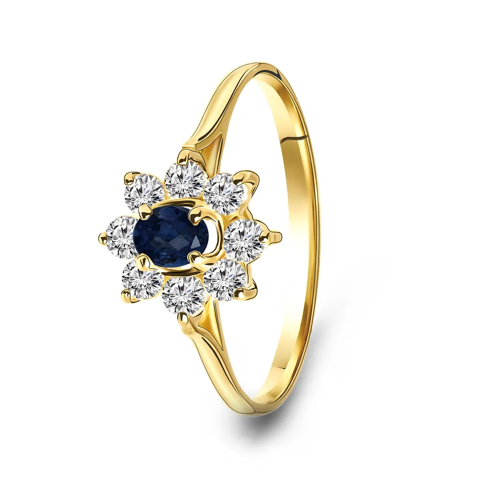 Miore Anello Oro Giallo 14 Kt Zaffiro e Zirconi