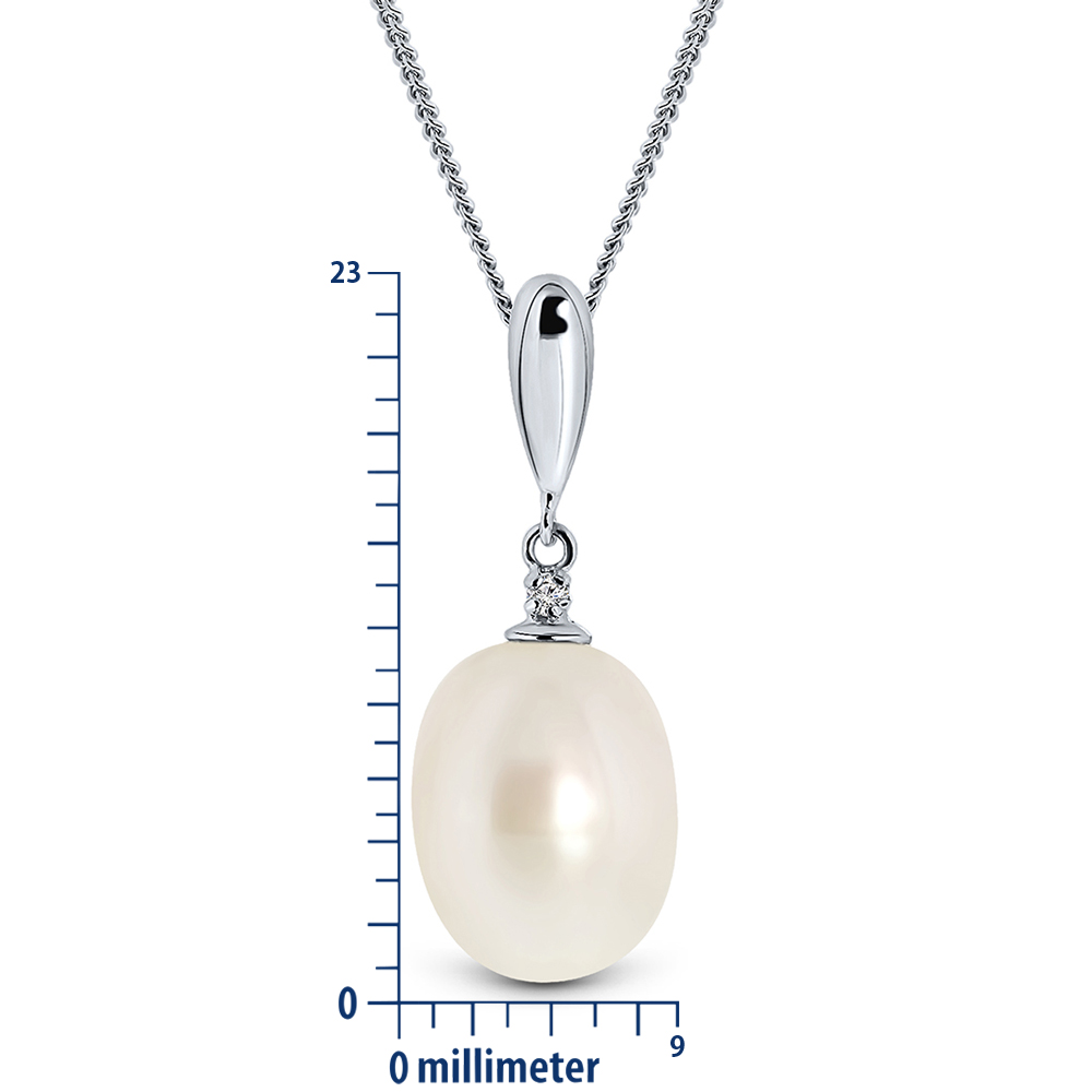 Miore Collana Oro Bianco 9Kt Perla d'Acqua Dolce