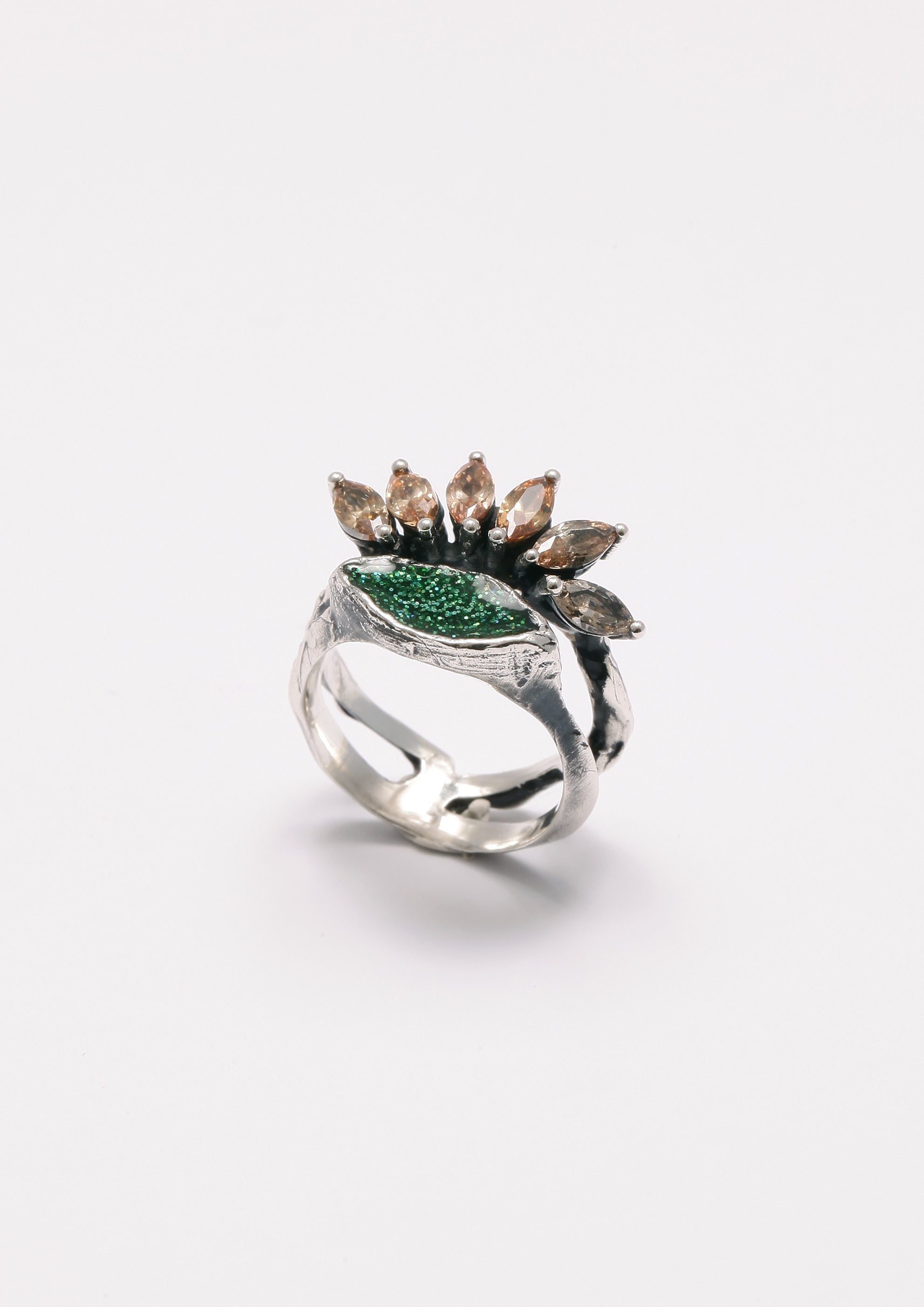 Voodoo Jewels Bold Shapes Green Amaranta anello argento verde