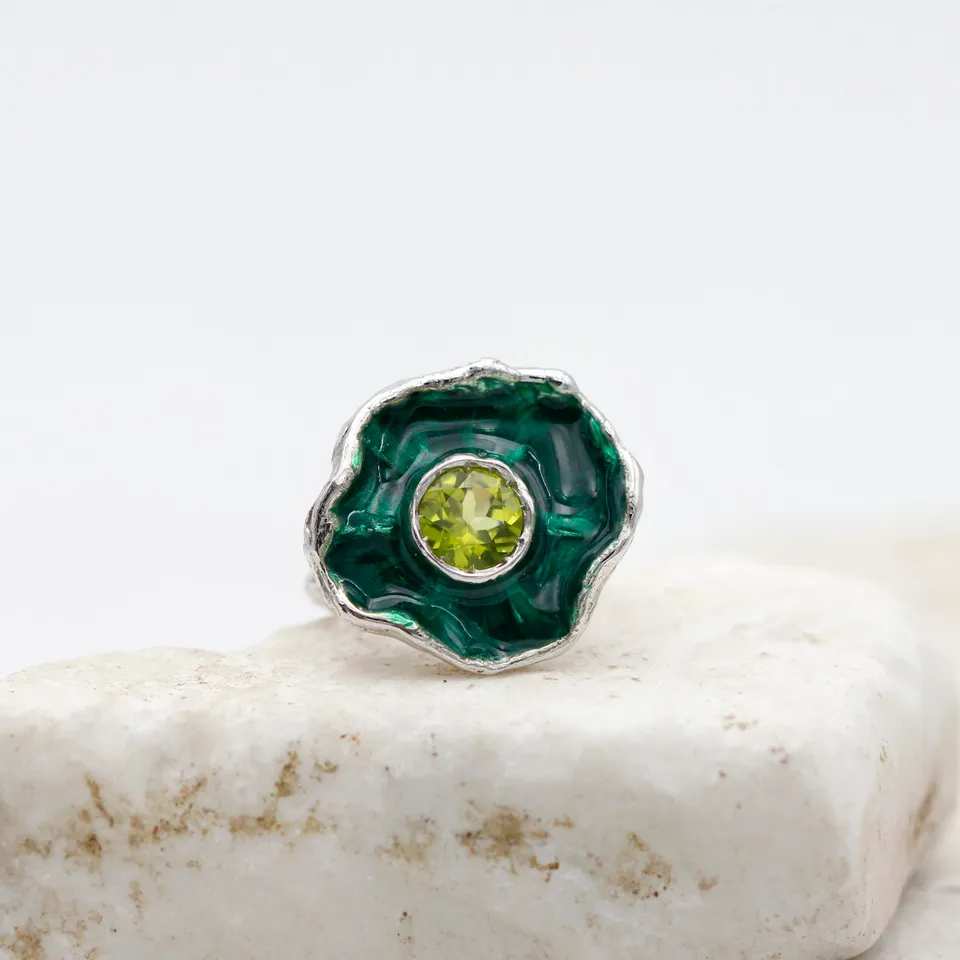 Anna Gioielli Winter Flower Anello Argento Peridoto Verde 21 mm