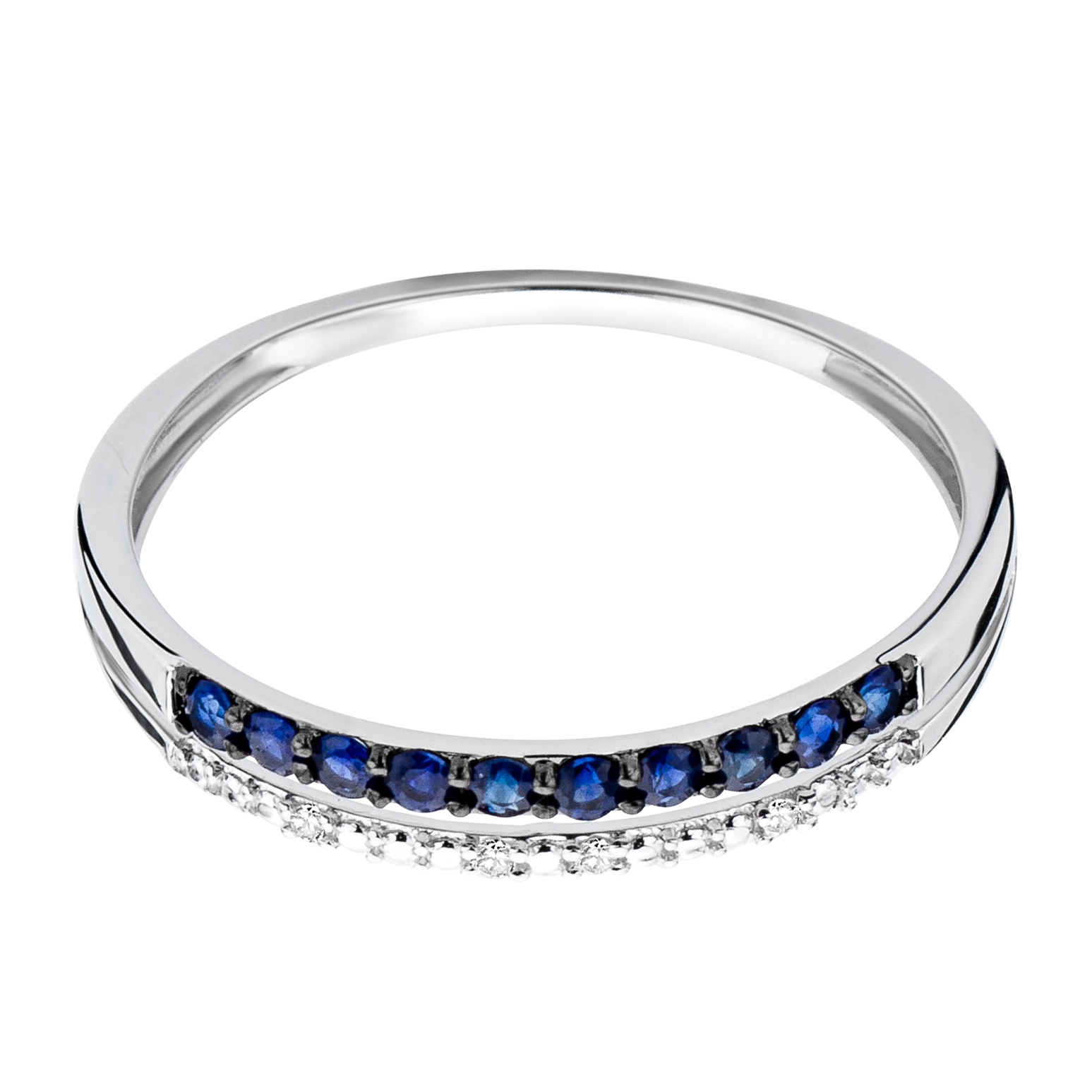 Miore Anello Oro Bianco 9Kt Zaffiro Naturale Blu