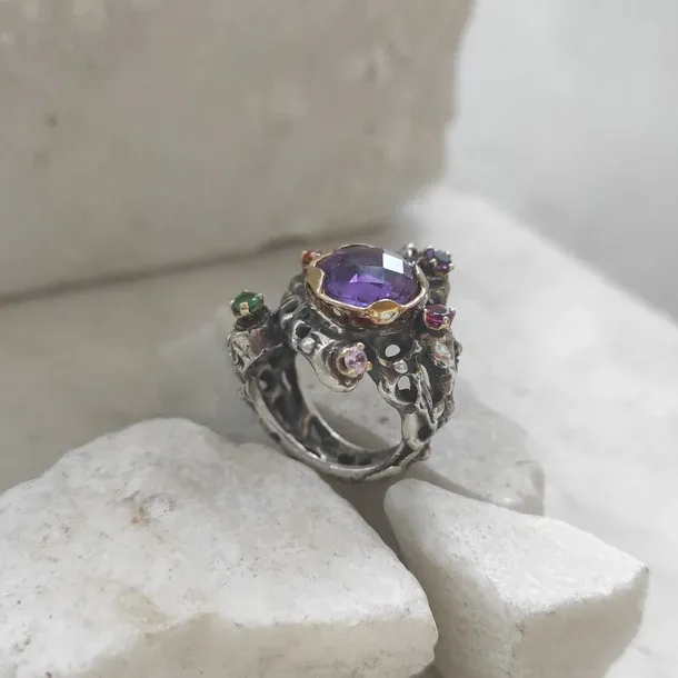 Anna Gioielli Marte Ametista anello oro argento 4,22 ct pavé