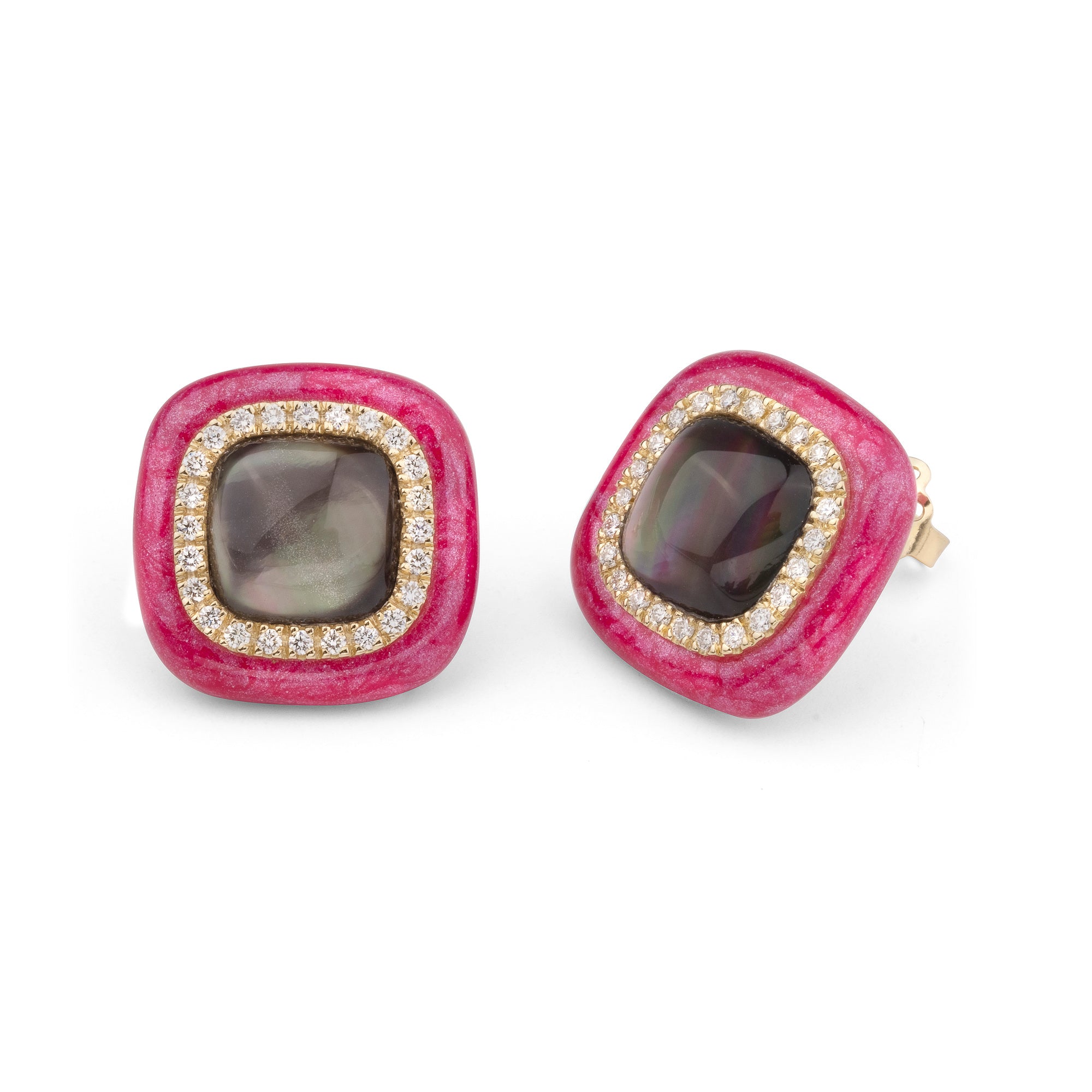 Noi Gioielli Mistica orecchini oro giallo smalto fucsia 16mm