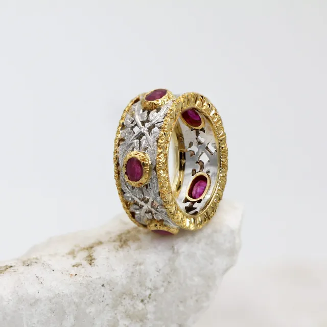 Anna Gioielli Stile Orafo Fiorentino anello oro rubini 9 mm