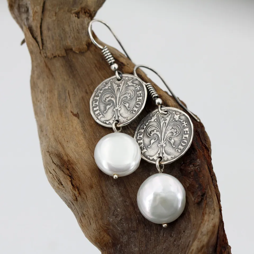 Anna Gioielli Fiorino orecchini argento moneta perla