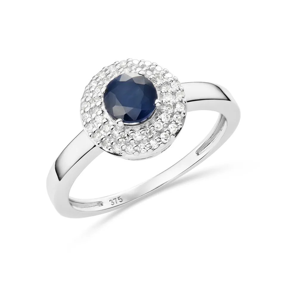 Miore Anello Oro Bianco 9Kt Zaffiro Naturale