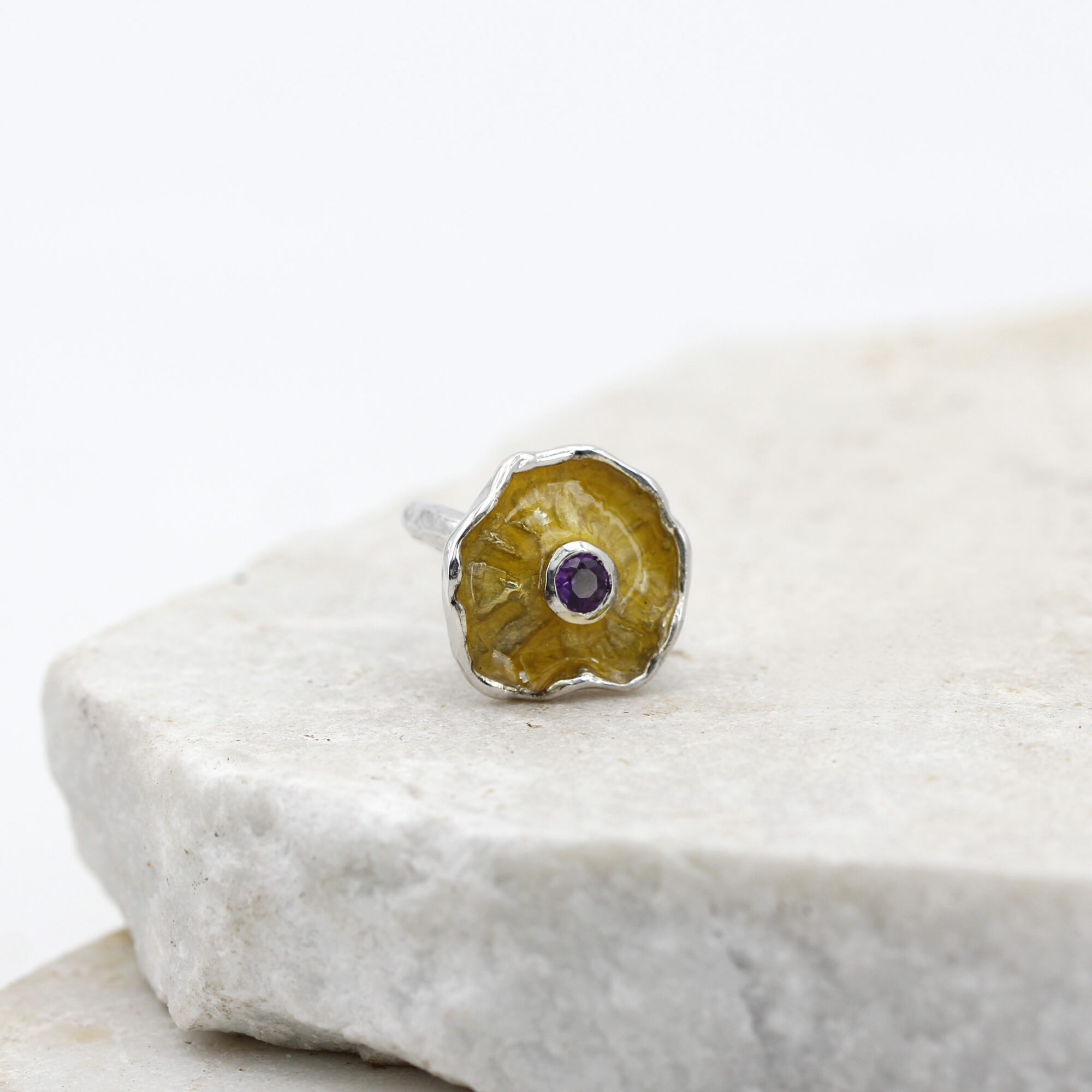 Anna Gioielli Winter Flower anello argento ametista smalto giallo 16mm