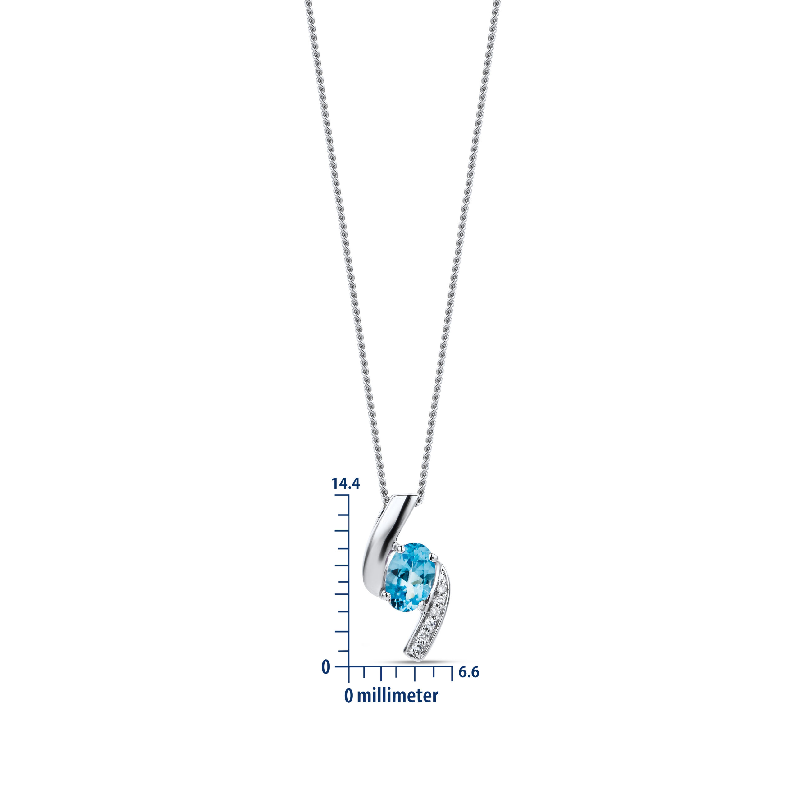 Miore Collana Oro Bianco 9Kt Topazio Blu Svizzero