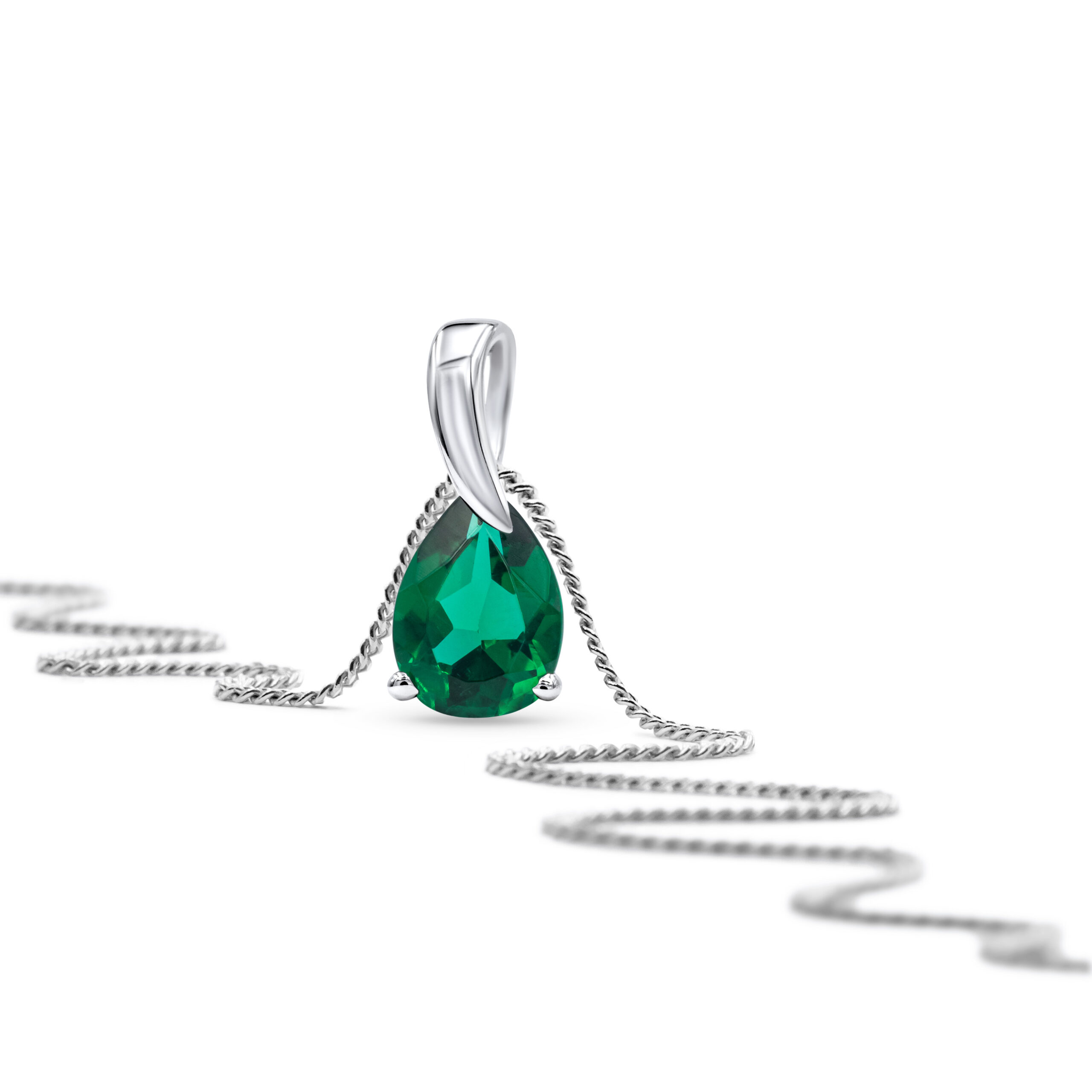 Miore Collana Oro Bianco 9kt Smeraldo Creato