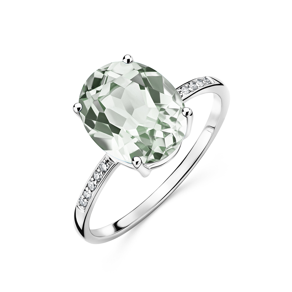 Miore Ring Anello Oro Bianco 9Kt Ametista Verde