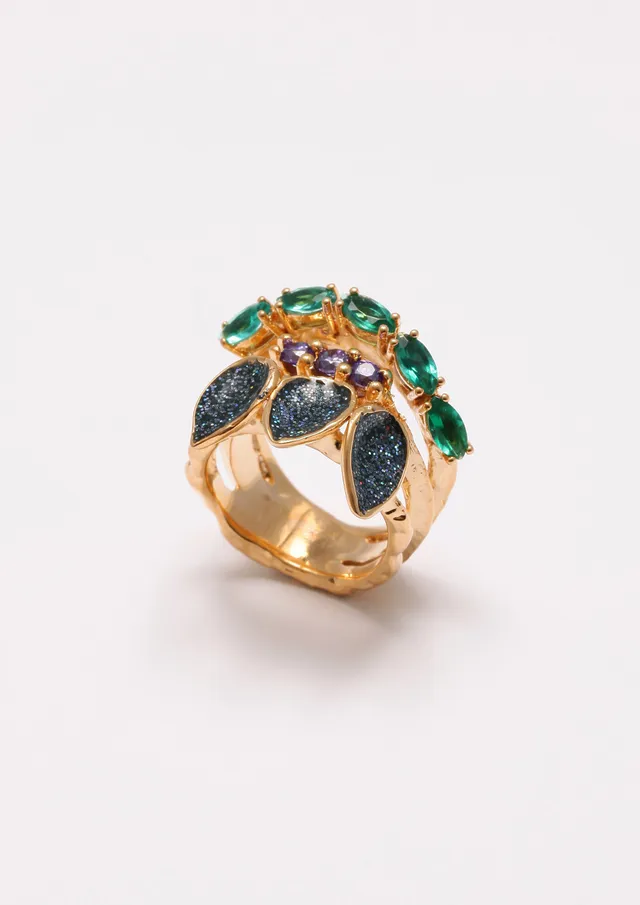 Voodoo Jewels Bold Shapes Kiele anello bronzo dorato pietre marquise