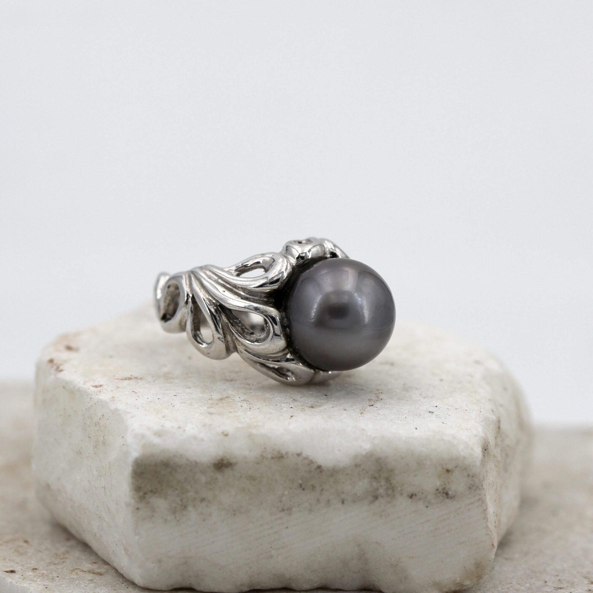 Anna Gioielli Anelli Anello Argento Perla Grigia Tahiti 12,8 mm