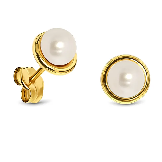 Miore Orecchini Oro Giallo 14Kt Perla d'Acqua Dolce