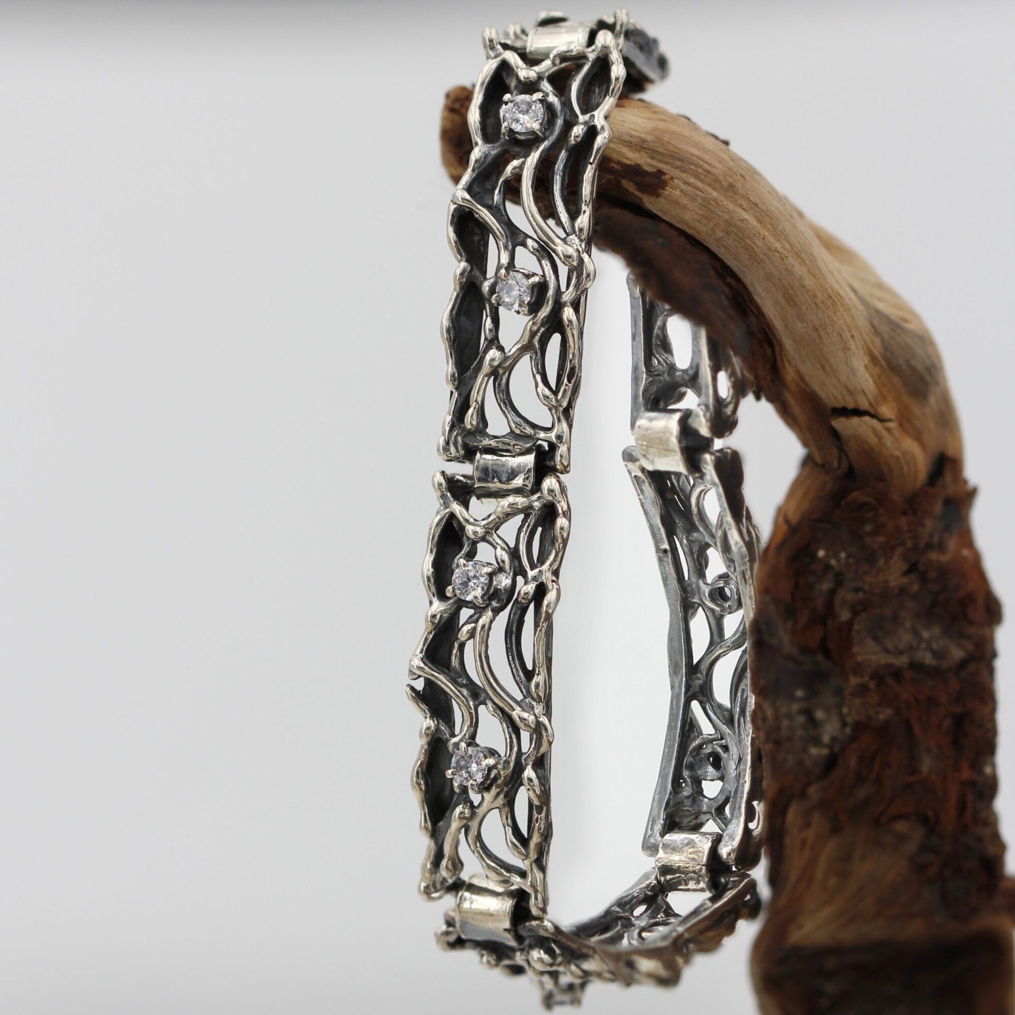 Anna Gioielli Bracciale Argento Semirigido Zirconia Intrecciato 18 cm