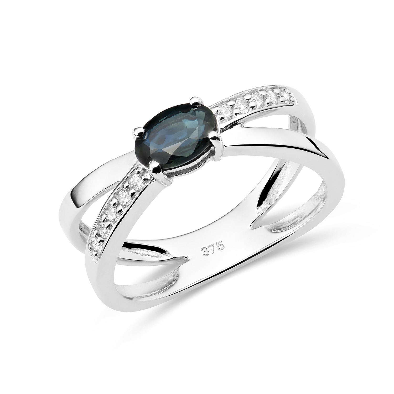 Miore Ring Anello Oro Bianco 9 Kt Zaffiro Naturale