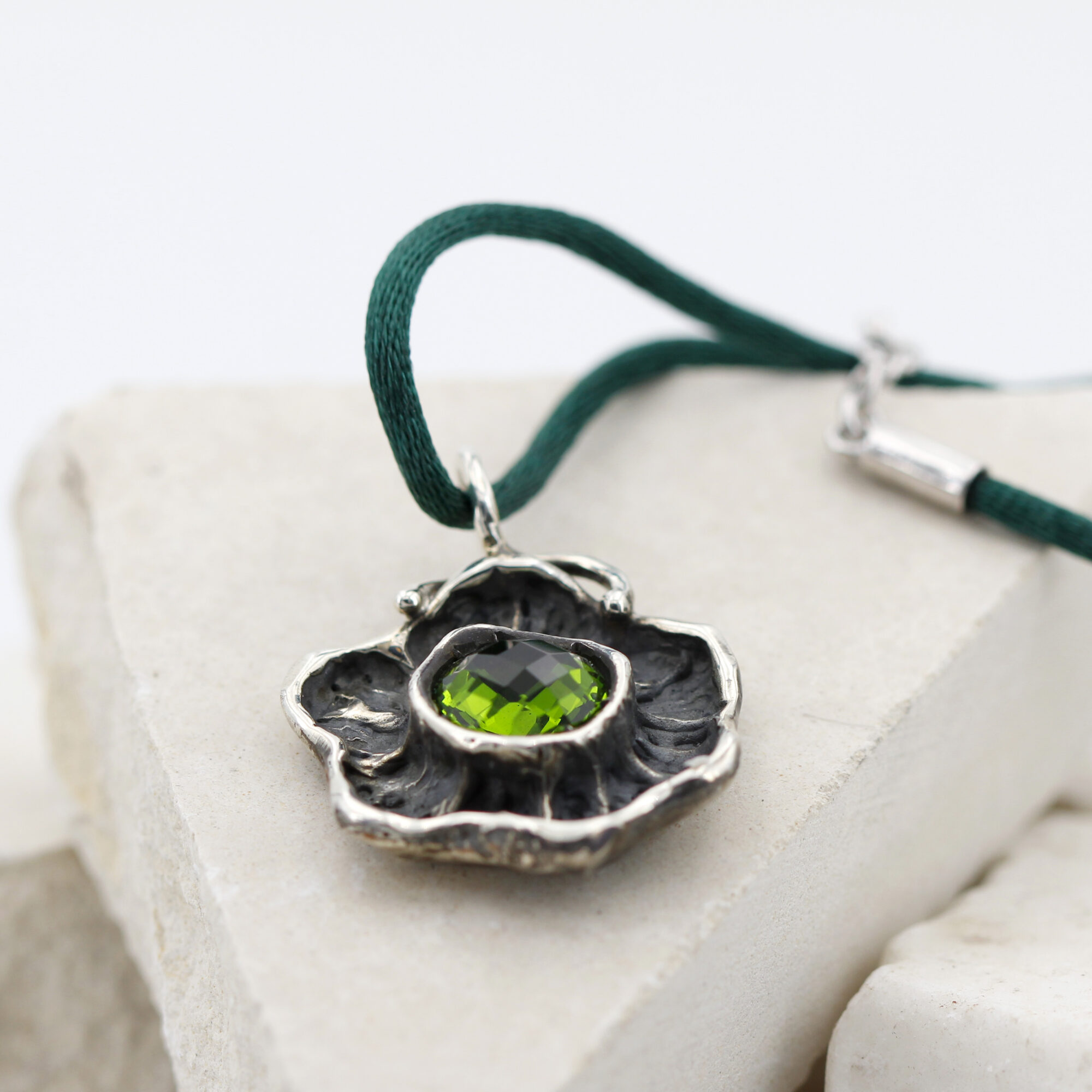 Anna Gioielli Pendenti Ciondolo Argento Fiore Zircone Verde 26mm