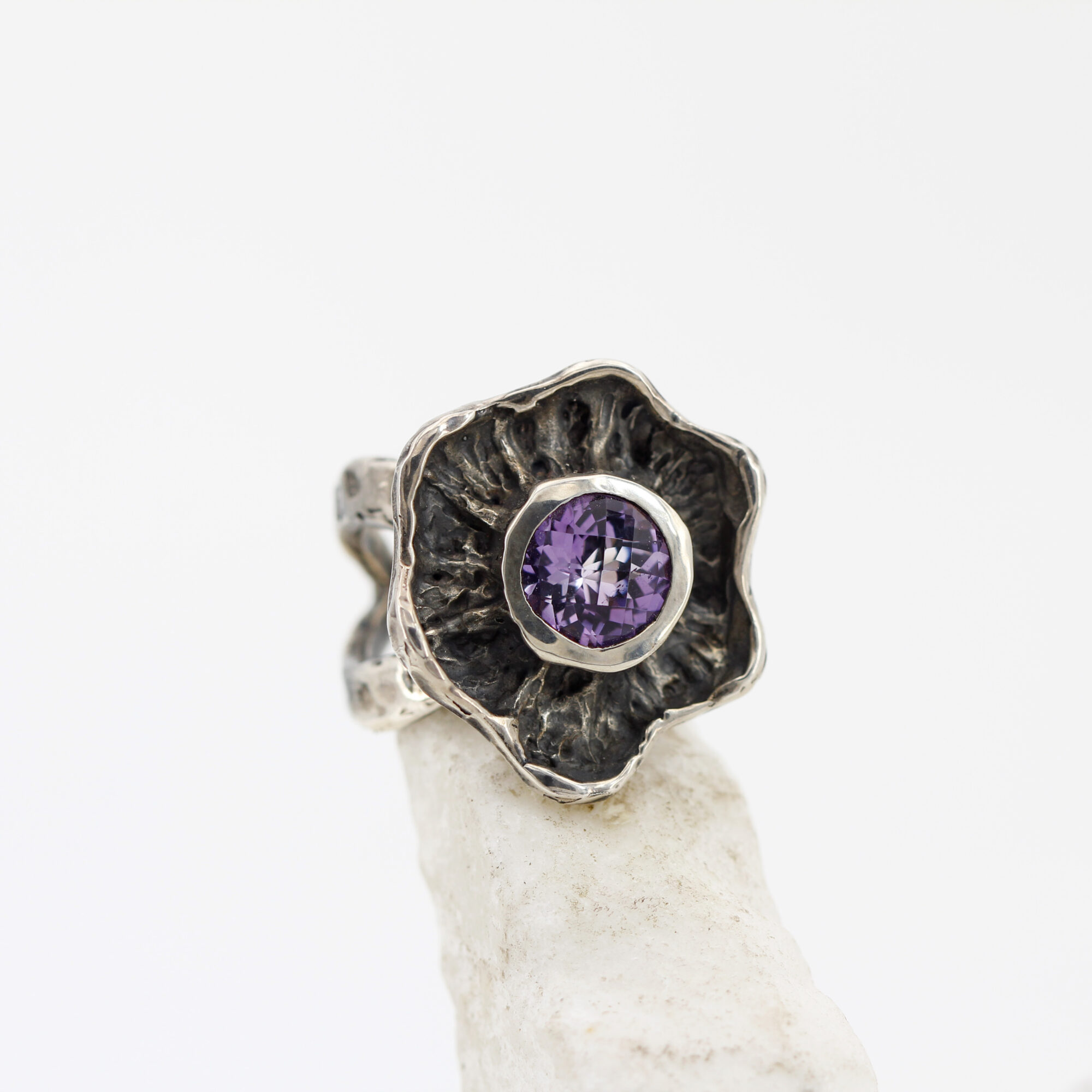 Anna Gioielli Winter Flower Anello Argento Fiore Ametista 28mm