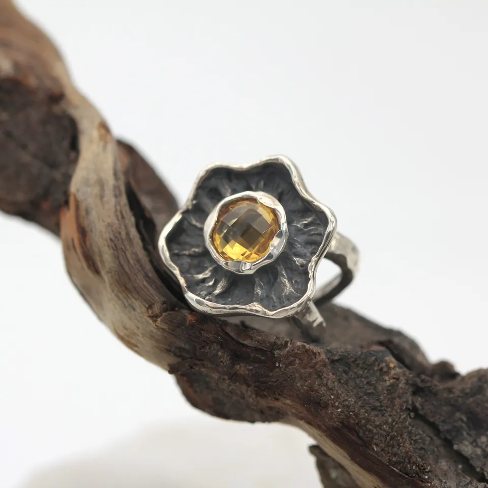 Anna Gioielli Winter Flower anello argento quarzo citrino