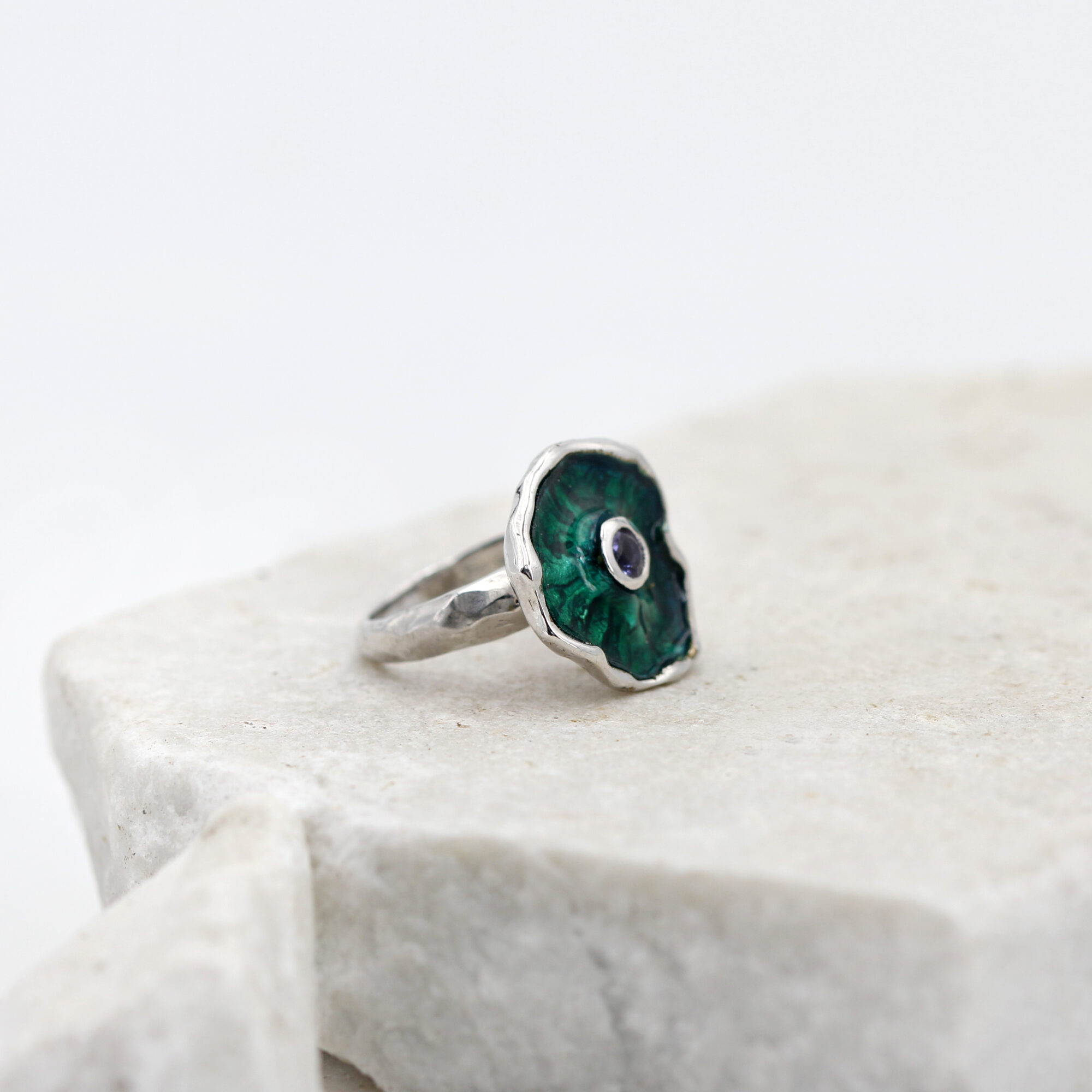 Anna Gioielli Winter Flower anello argento iolite smalto verde 18 mm