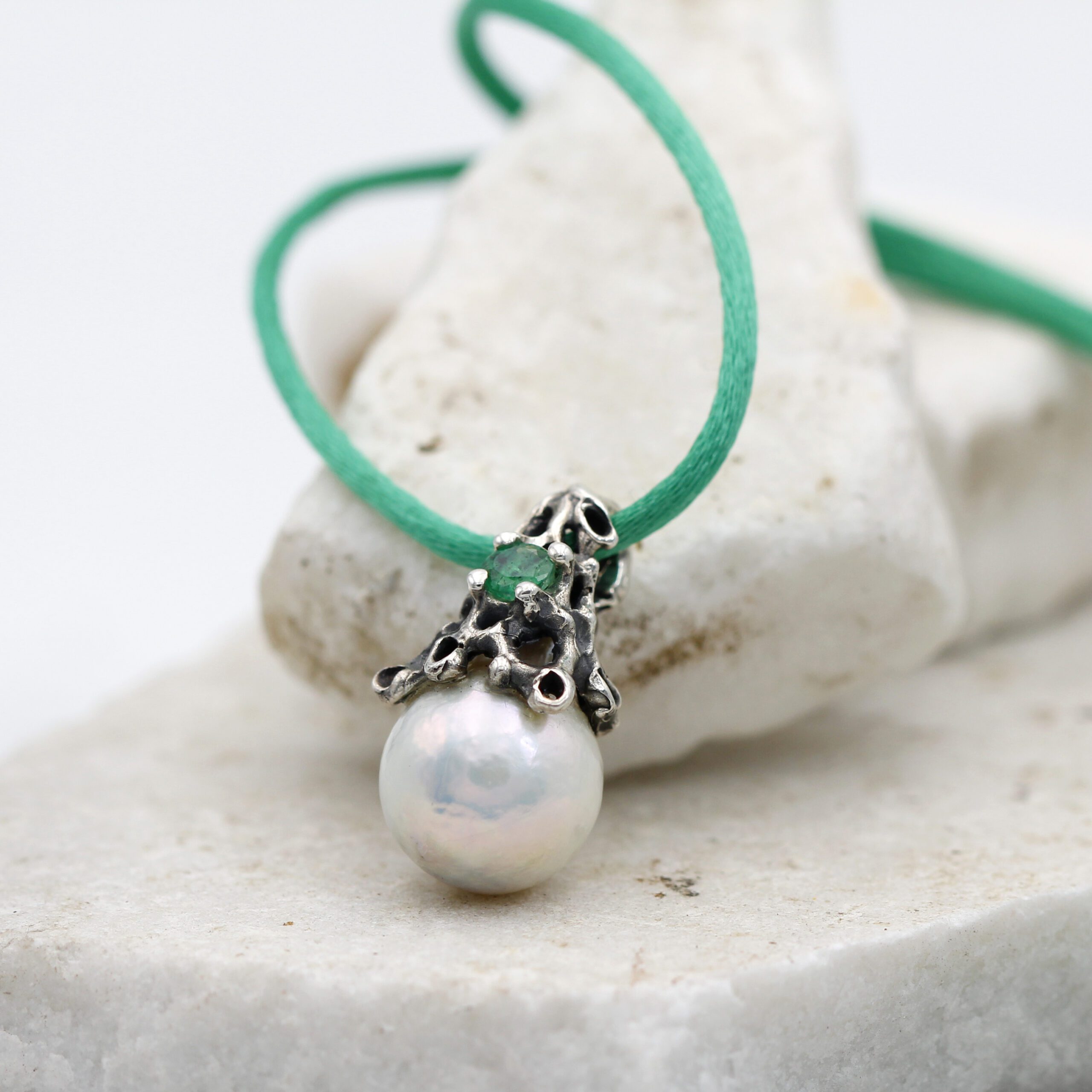 Anna Gioielli Collezione Marte pendente argento smeraldo perla 27 mm
