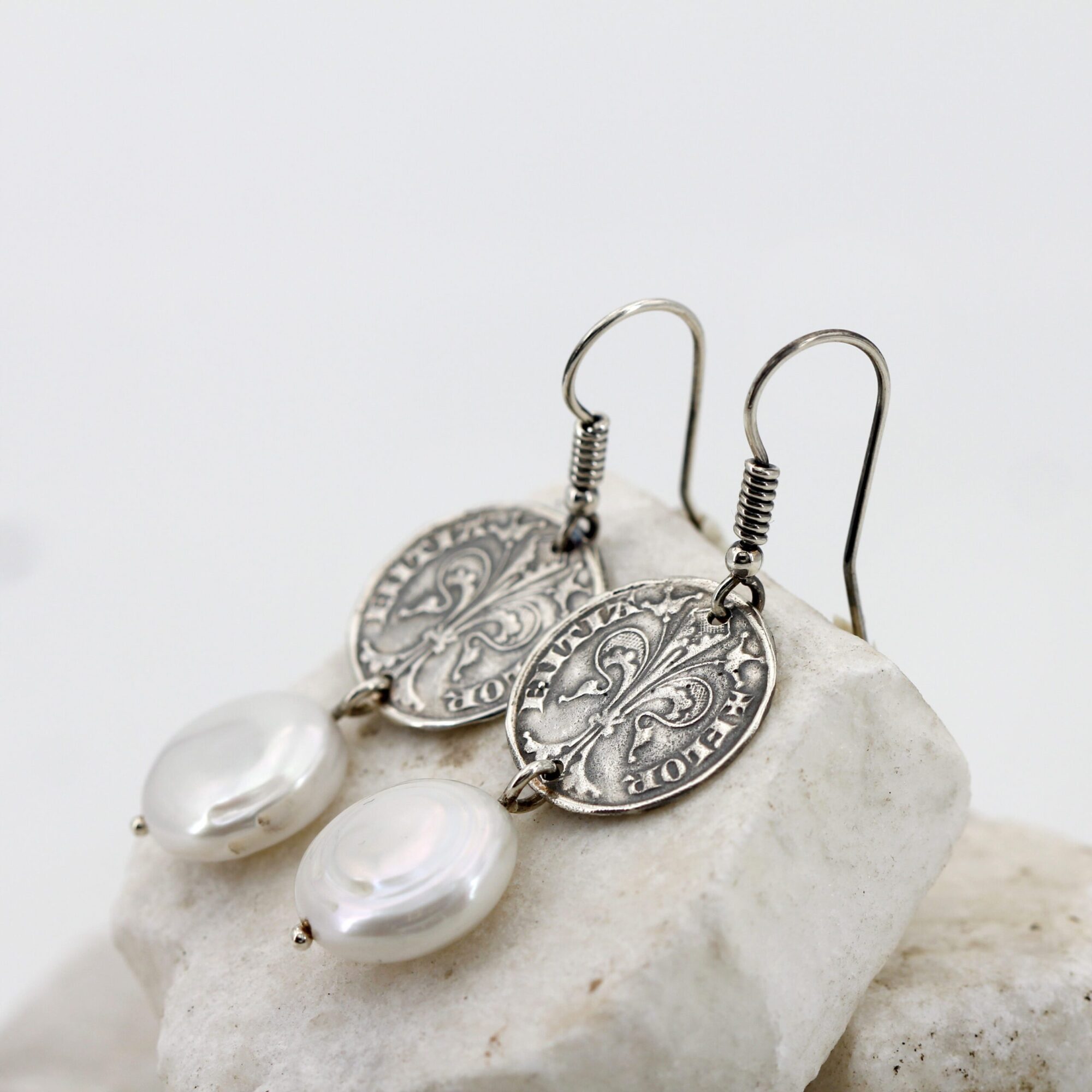 Anna Gioielli Fiorino orecchini argento moneta perla