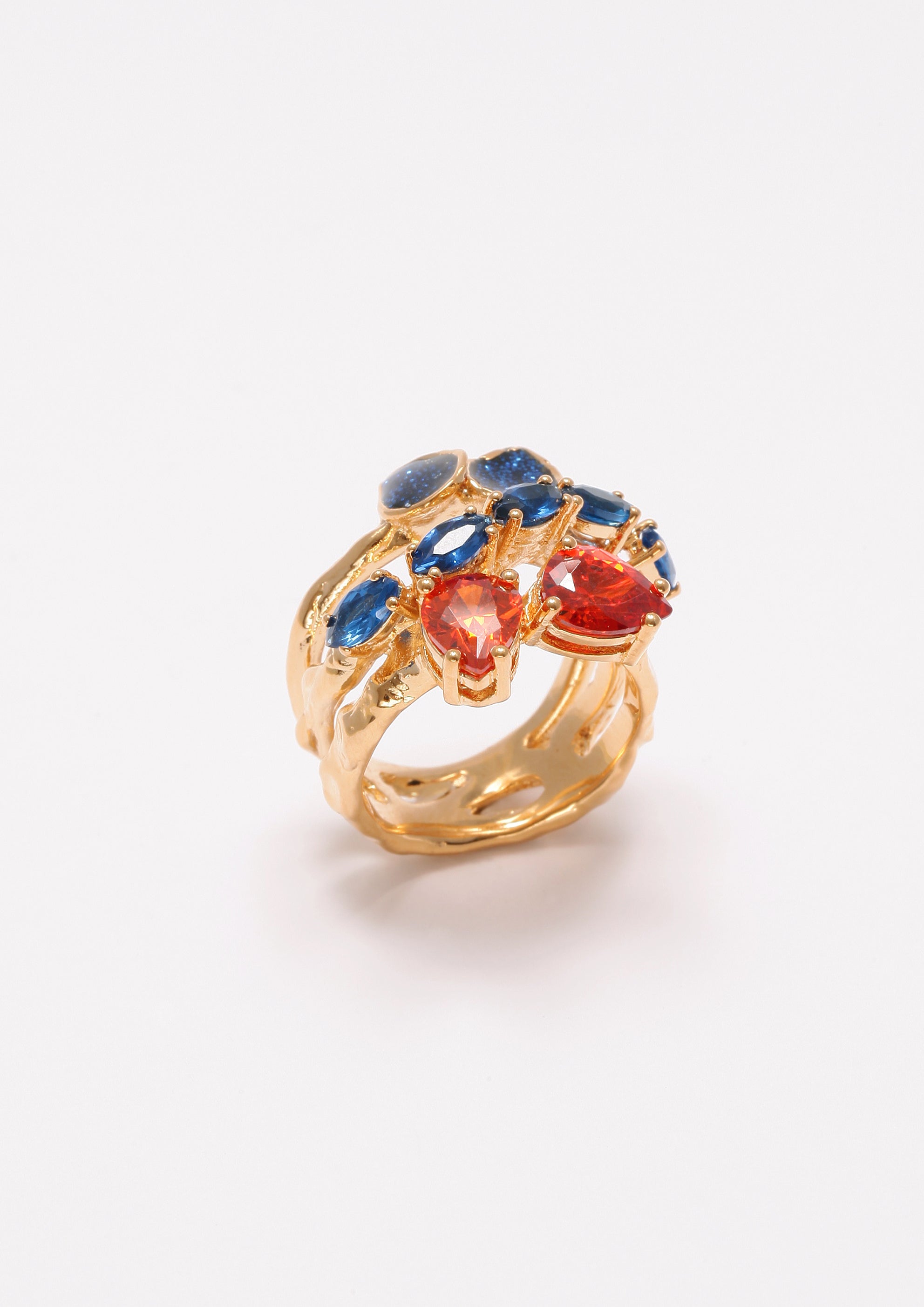 Voodoo Jewels Bold Shapes Blue Grivilea anello bronzo oro