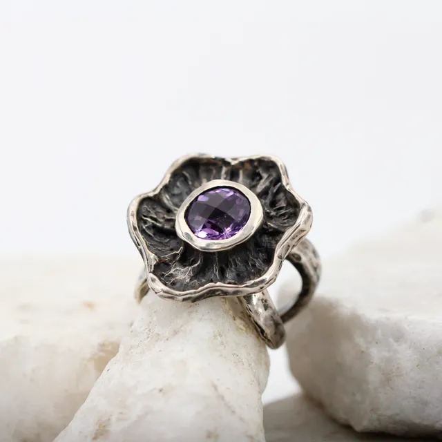 Anna Gioielli Winter Flower anello argento ametista 28 mm