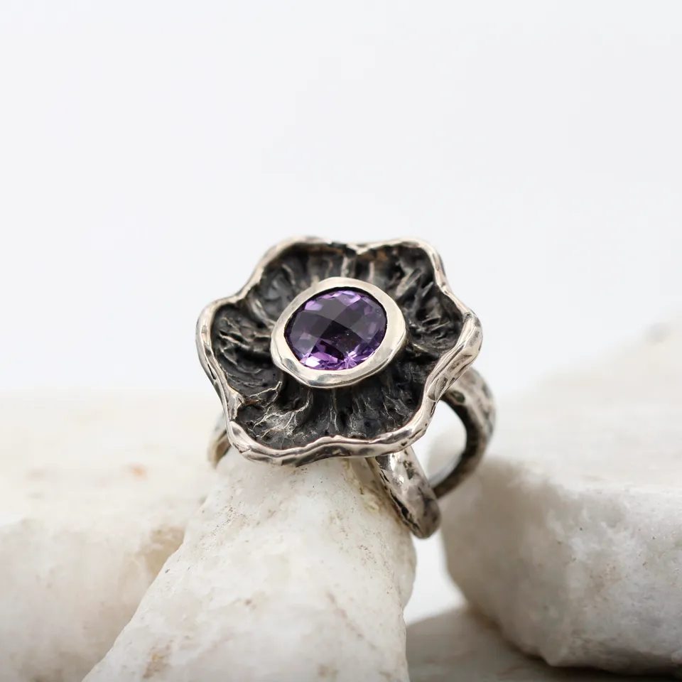 Anna Gioielli Winter Flower Anello Argento Fiore Ametista 28mm