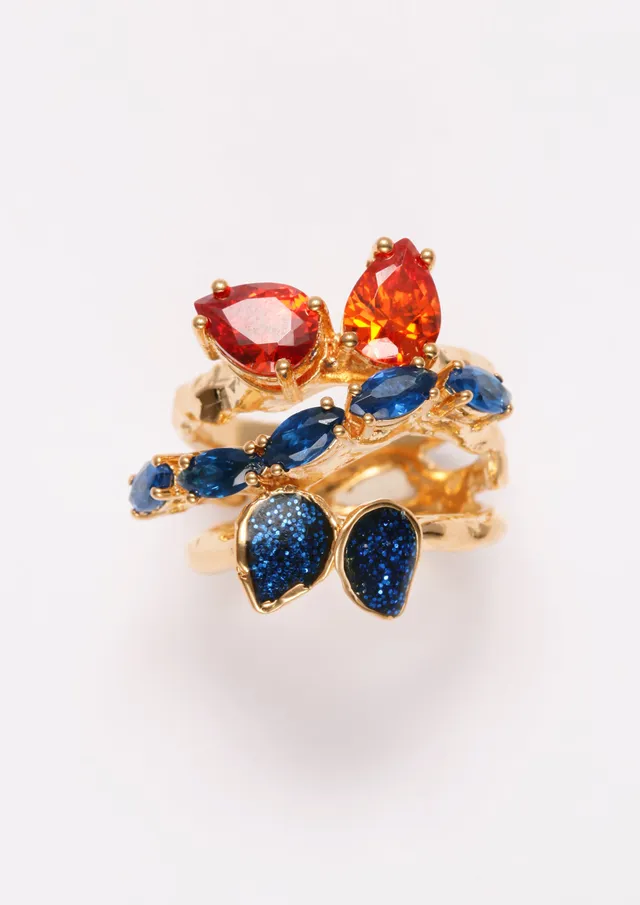 Voodoo Jewels Bold Shapes Blue Grivilea anello bronzo oro