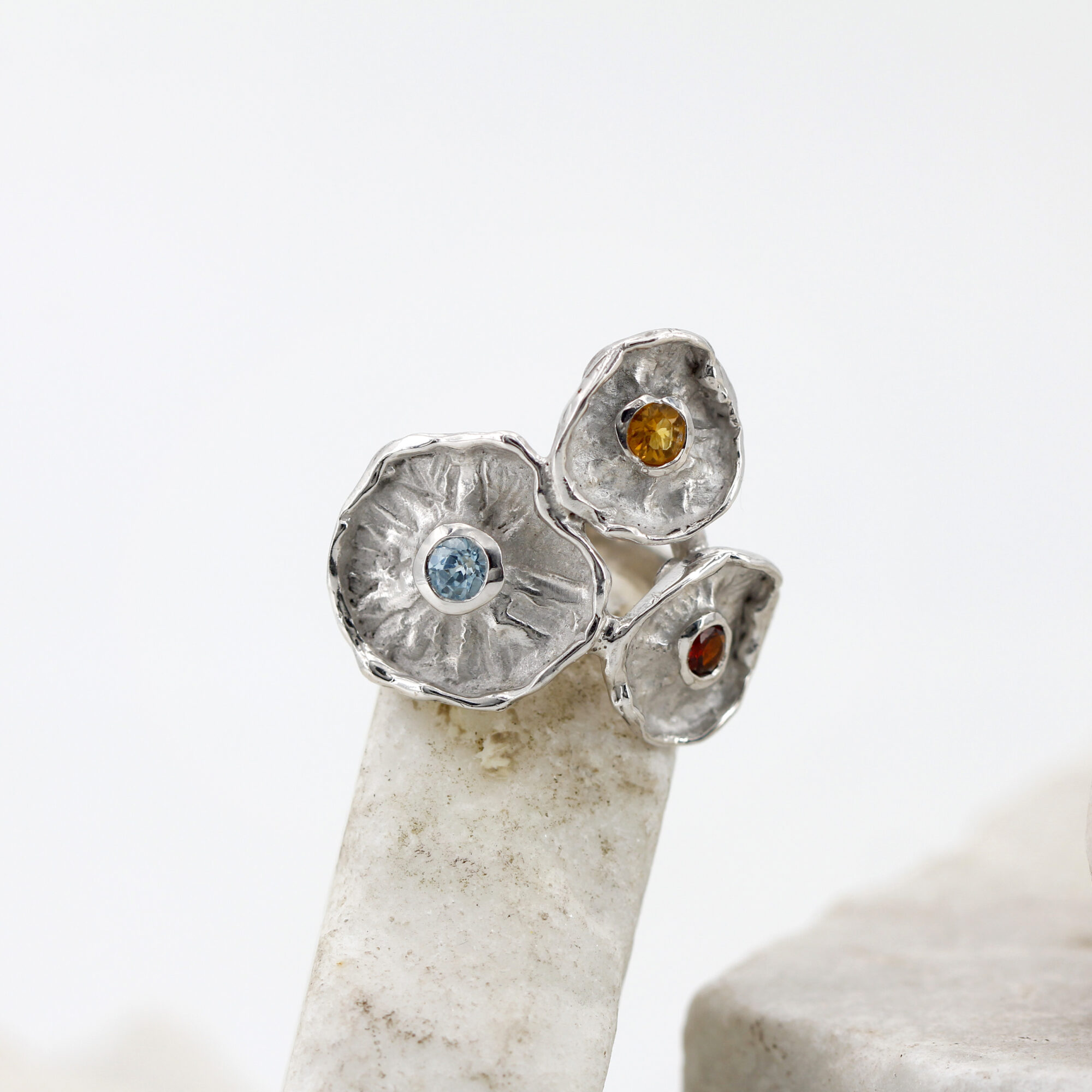 Anna Gioielli Winter Flower anello argento 925 tre fiori citrino