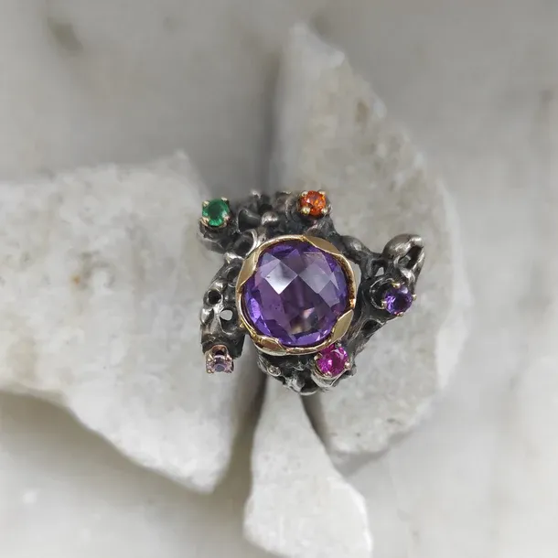 Anna Gioielli Marte Ametista anello oro argento 4,22 ct pavé