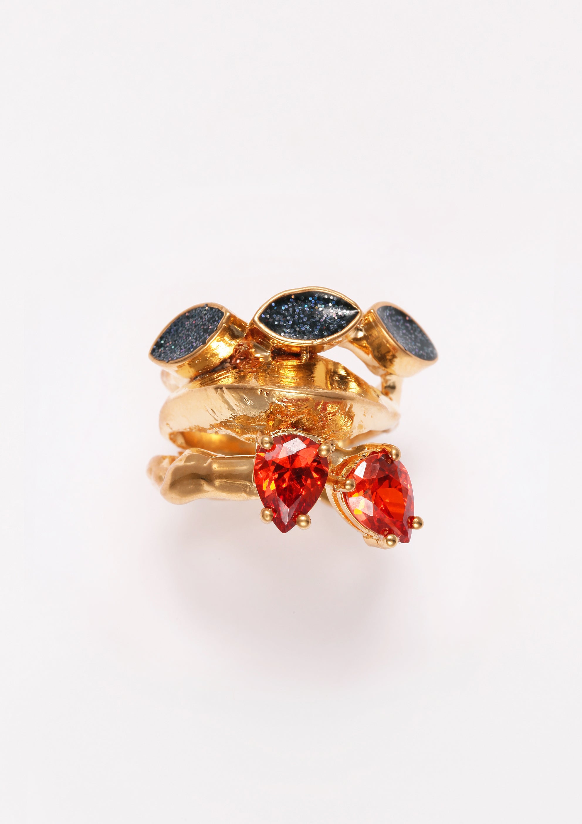 Voodoo Jewels Bold Shapes Kalika anello pietre goccia oro