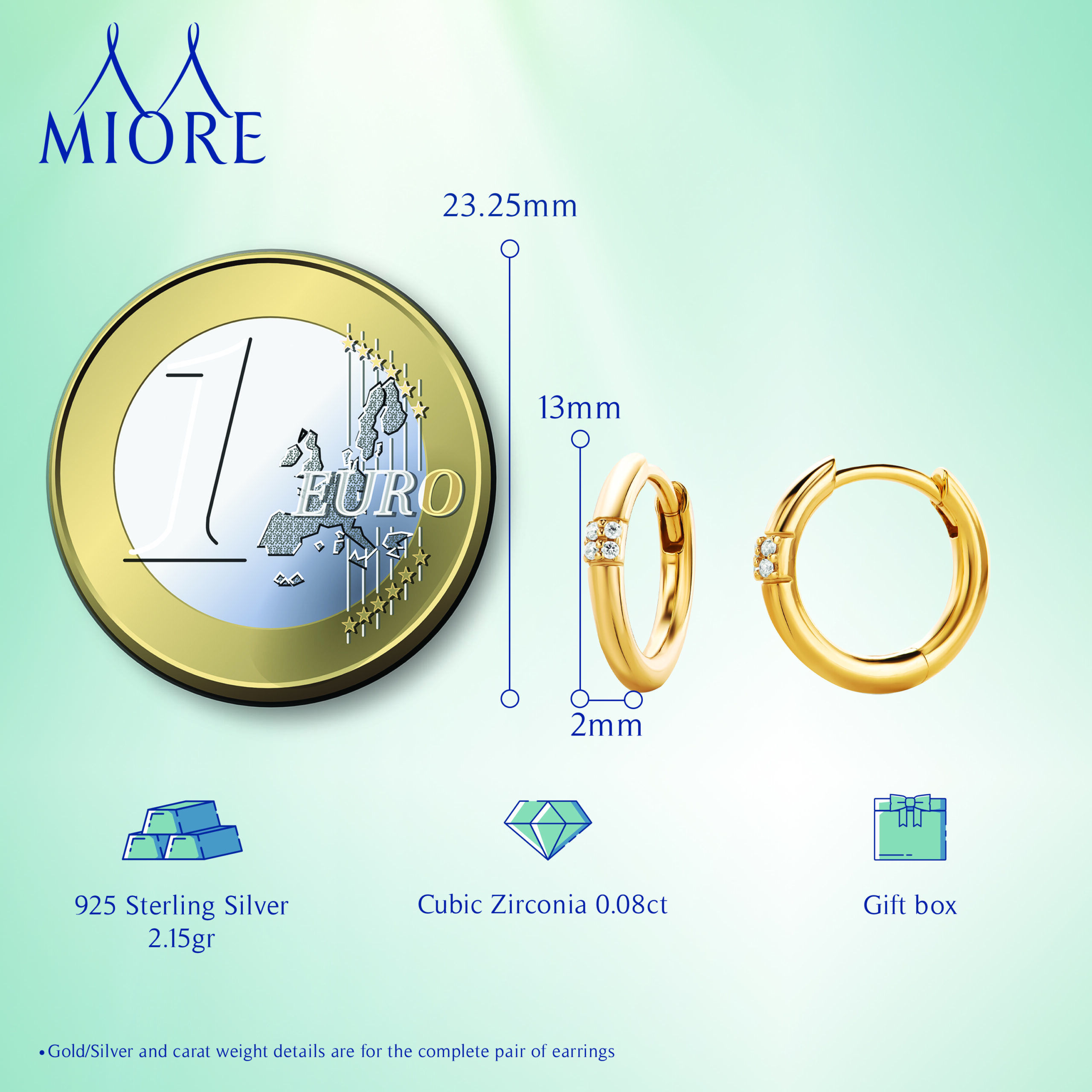 Miore orecchini argento 925 dorato zirconia