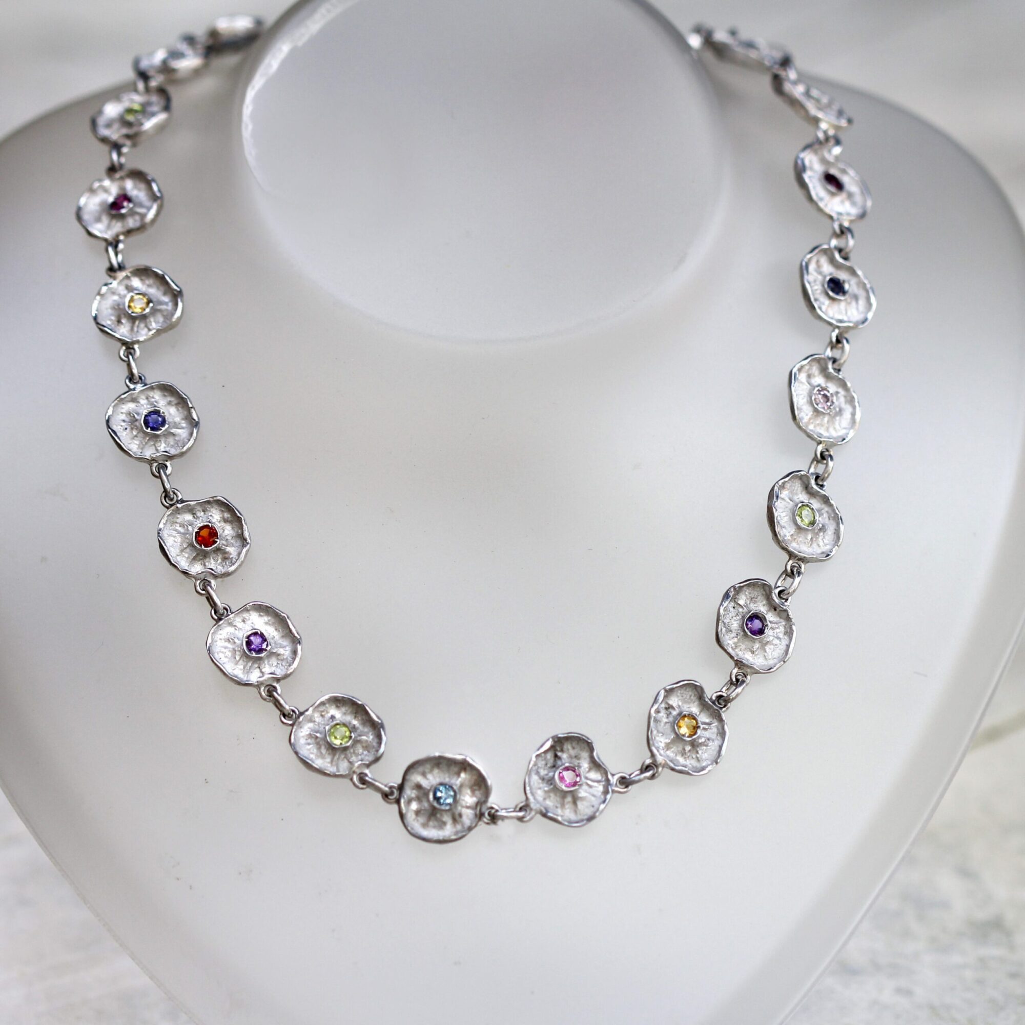 Anna Gioielli Winter Flower collana argento 22 fiori pietre 50 cm