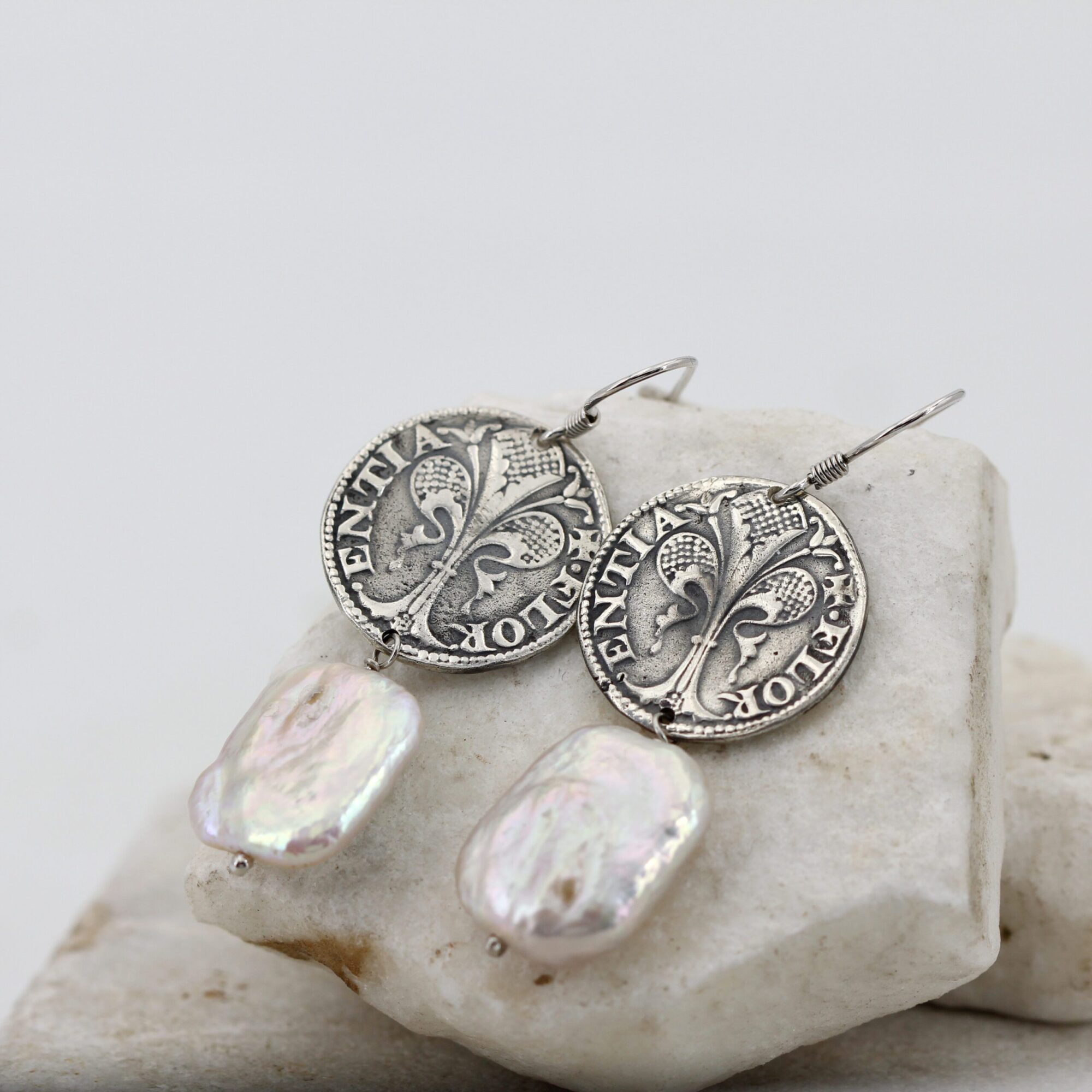 Anna Gioielli Fiorino orecchini argento moneta perla 55 mm